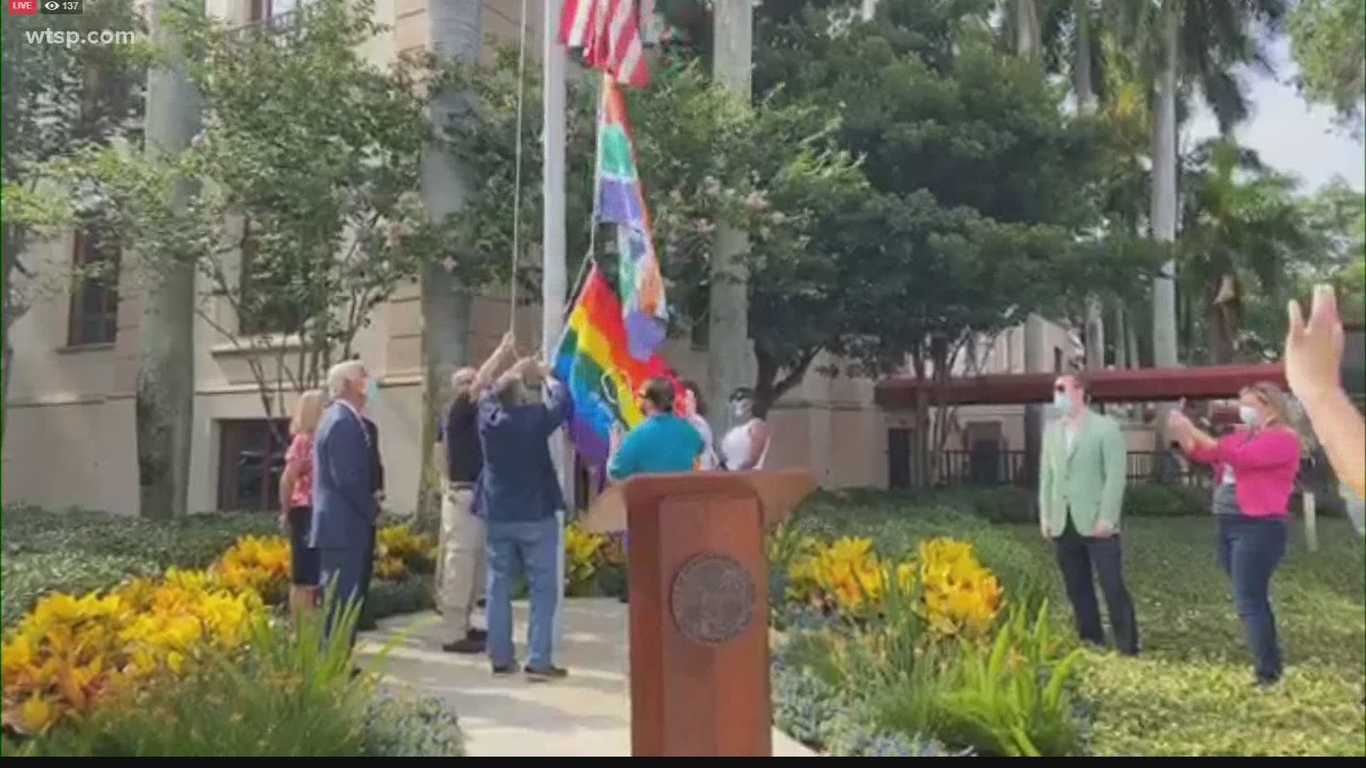 St. Petersburg Mayor Rick Kriseman raised the rainbow flag over City Hall Monday, signaling the official start of Pride month.
