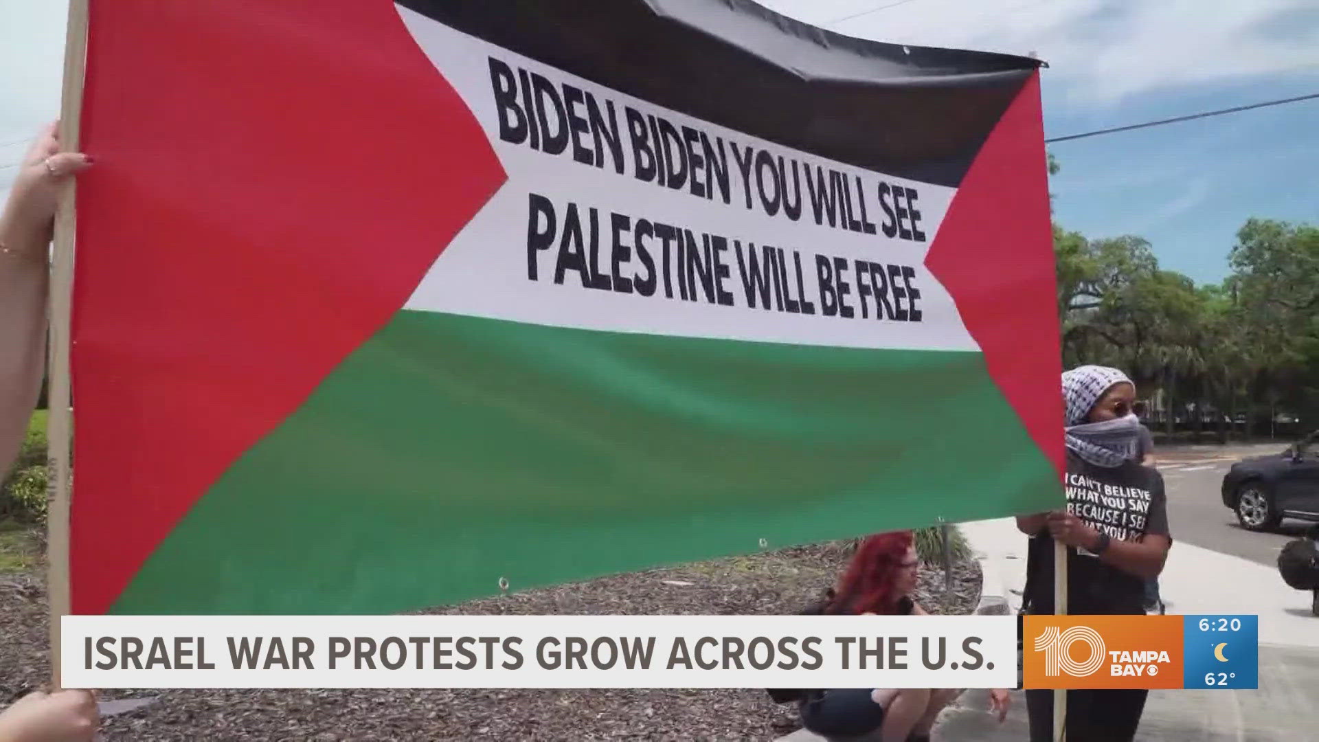 Pro-Palestine demonstrators flooded Tampa Bay Boulevard protesting Biden's arrival in Tampa.