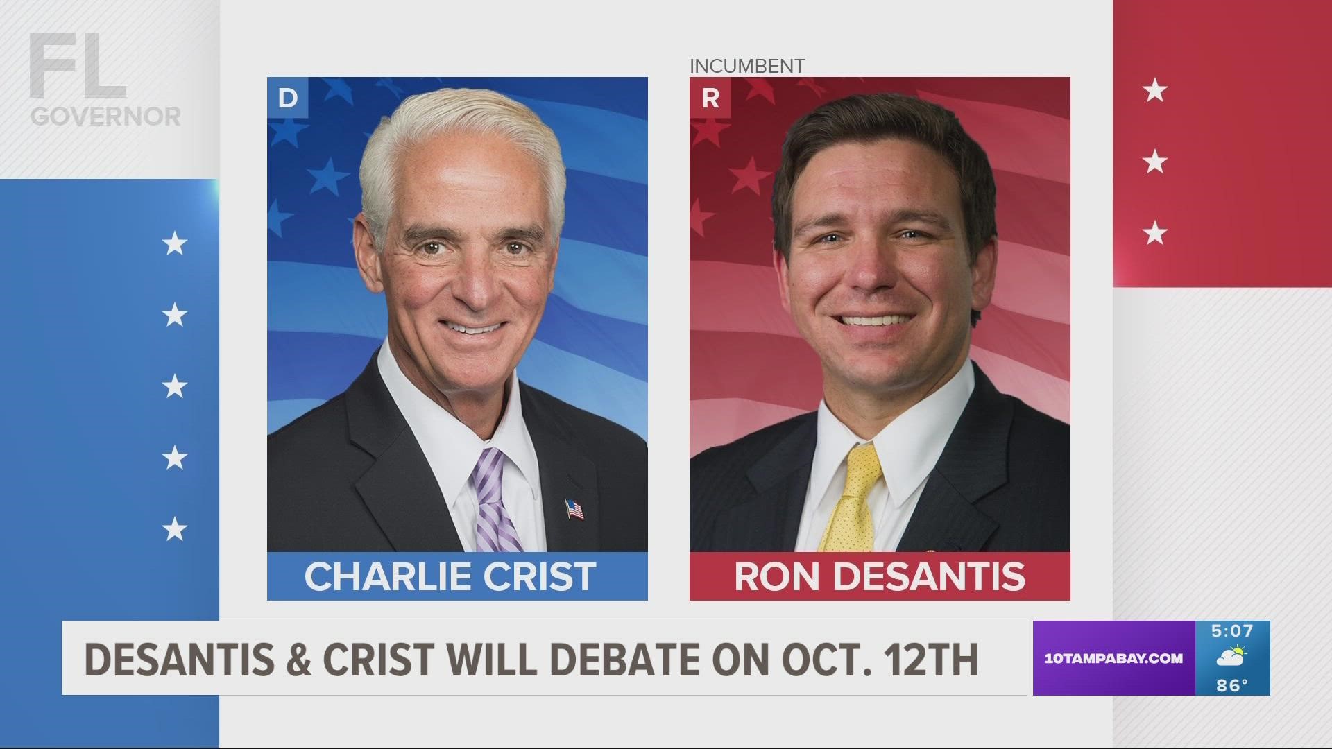 Crist says he has agreed to do three gubernatorial debates; DeSantis' campaign confirmed he would participate in one.