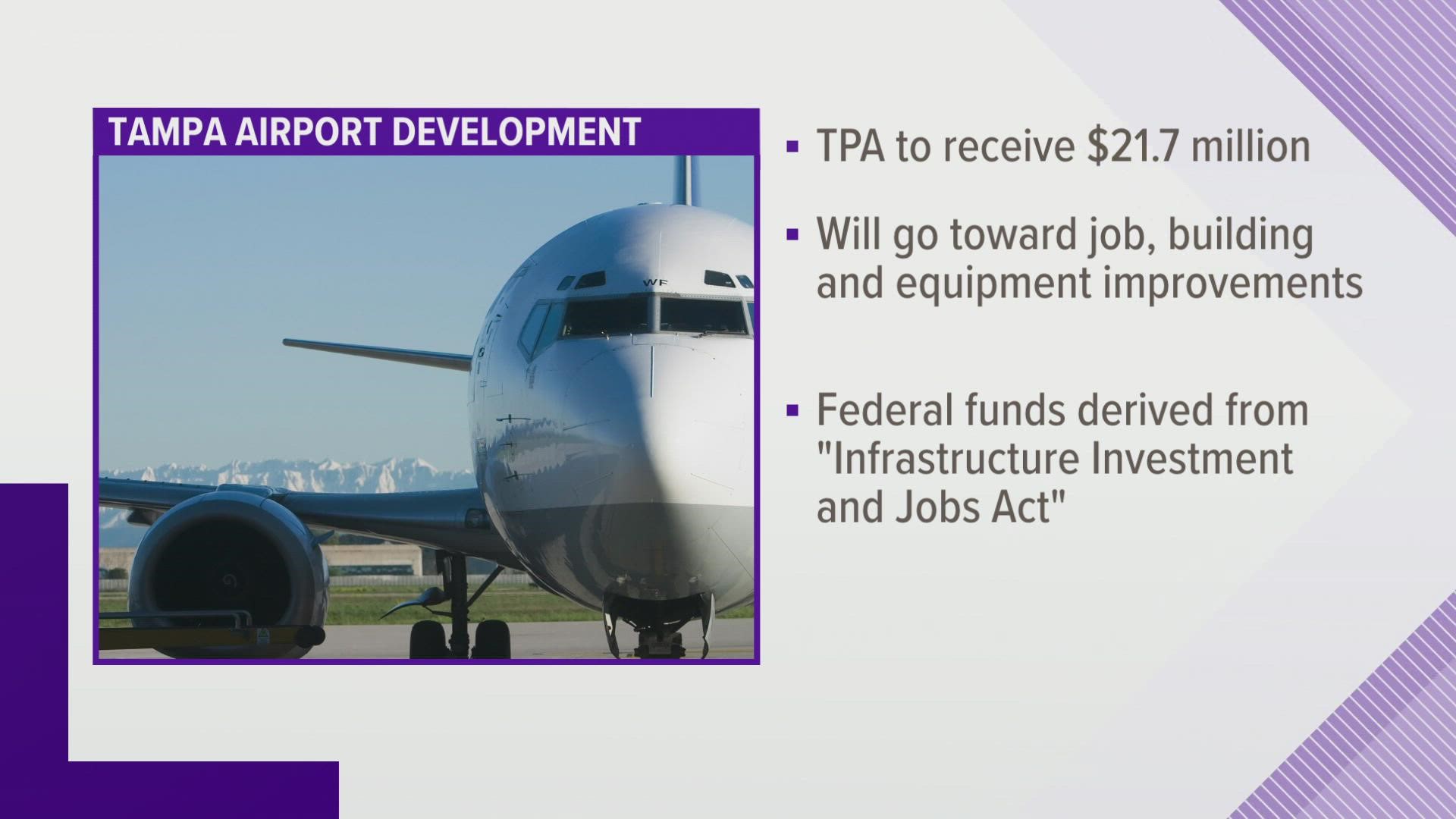 The airport will get a similar portion of funding from the Bipartisan Infrastructure Law for the next five years which is part of an airport development program.