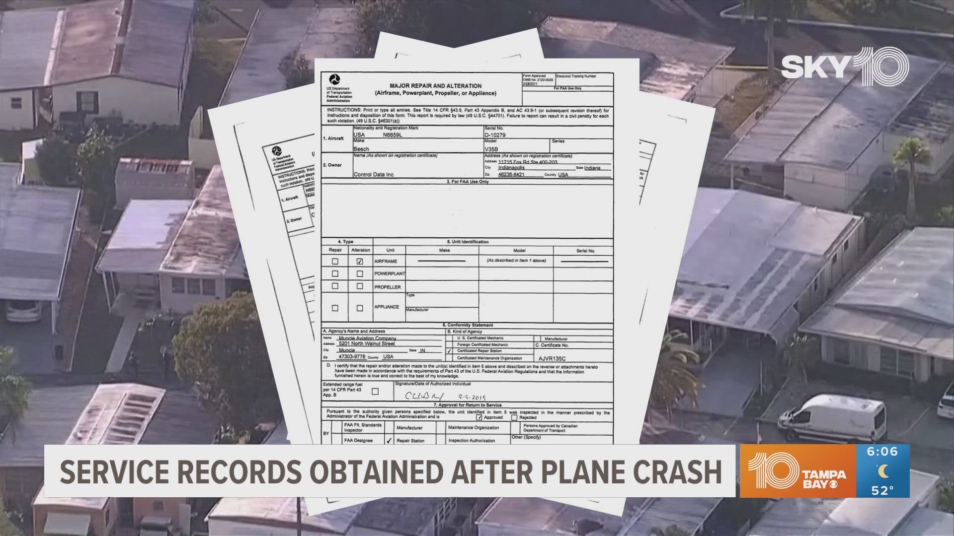 The documents reveal the plane had at least 6 owners since 1986 and was most recently serviced in 2020.