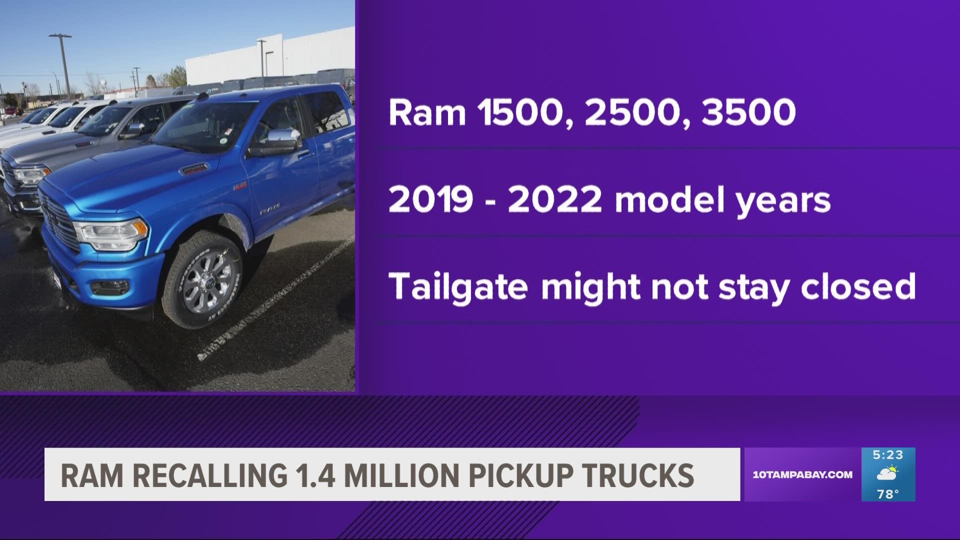 The recall covers Ram 1500, 2500 and 3500 pickups from the 2019 to 2022 model years.