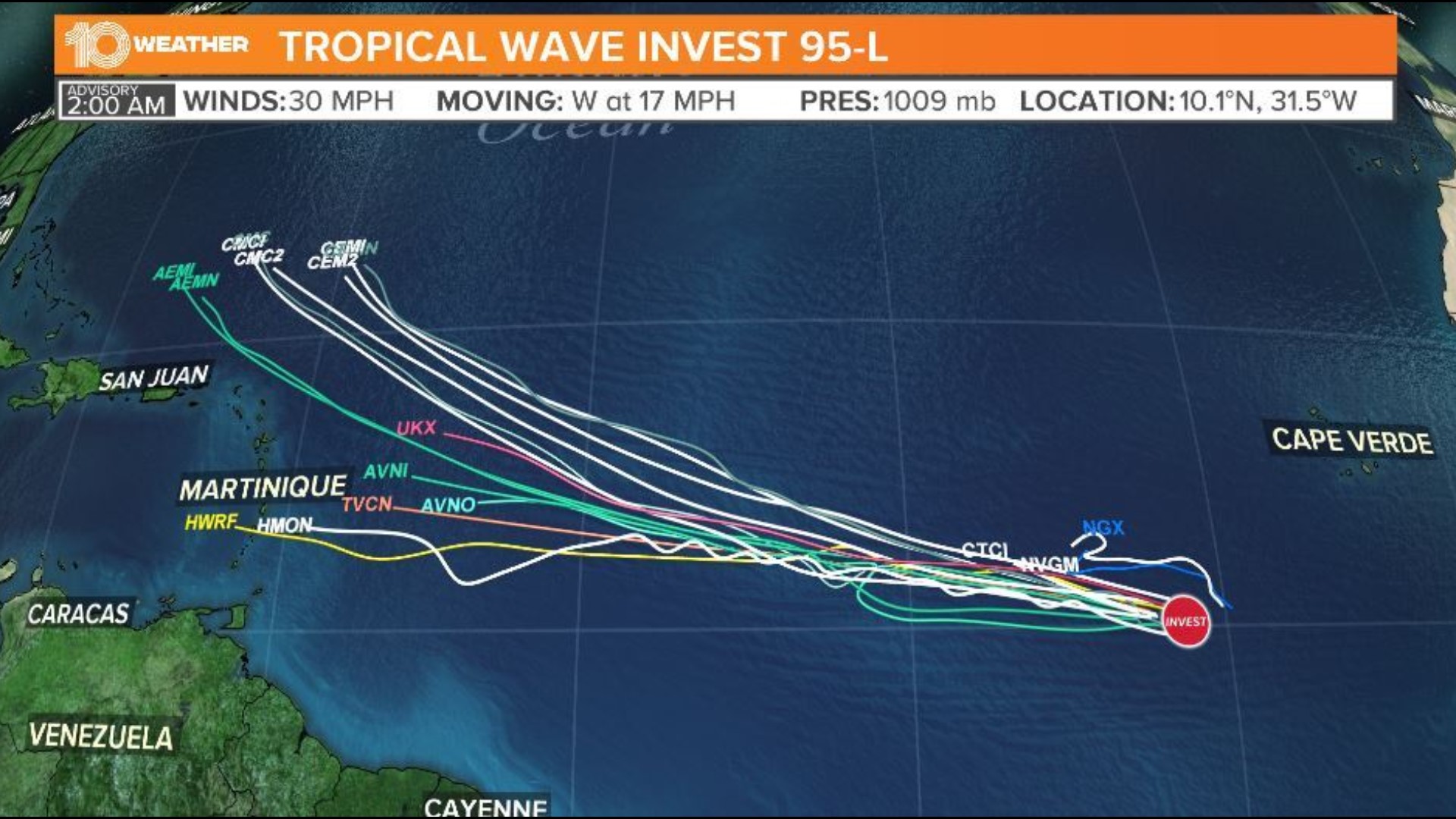 NHC tropical update 'Invest 95L' monitored in the Atlantic