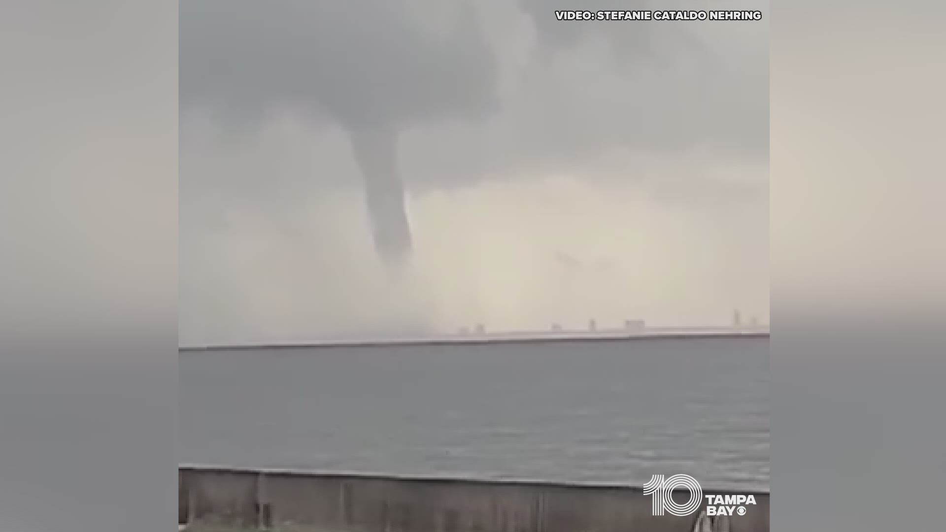Video shows the waterspout over Tampa Bay, as seen Wednesday morning from the Howard Frankland Bridge.