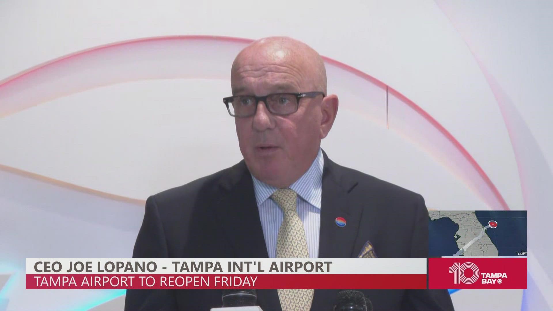 "We are just lucky," Tampa Airport CEO Joe Lopano said. Passenger flights will begin to arrive at 10 a.m. Friday, Sept. 30.