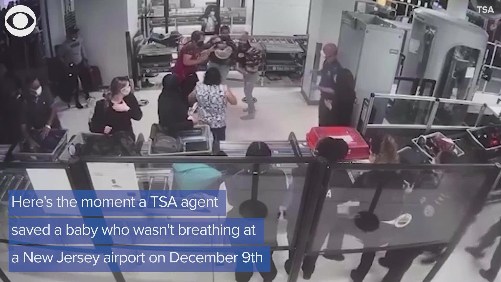 A rookie TSA officer recently saved a baby's life at a security checkpoint inside Newark Liberty International, the agency announced Thursday.