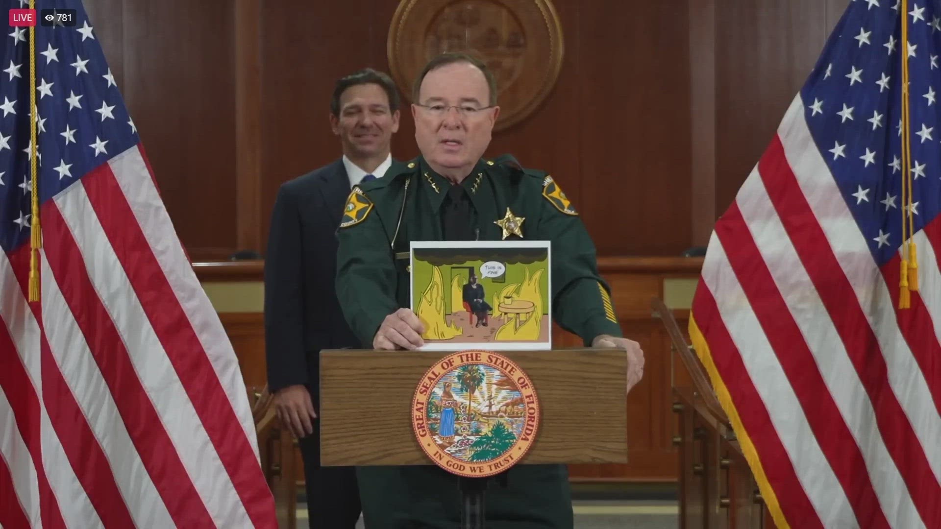 Polk County Sheriff Grady Judd likened the "this is fine" meme to ousted Orlando State Attorney Monique Worrell on Wednesday, Aug. 9, 2023.