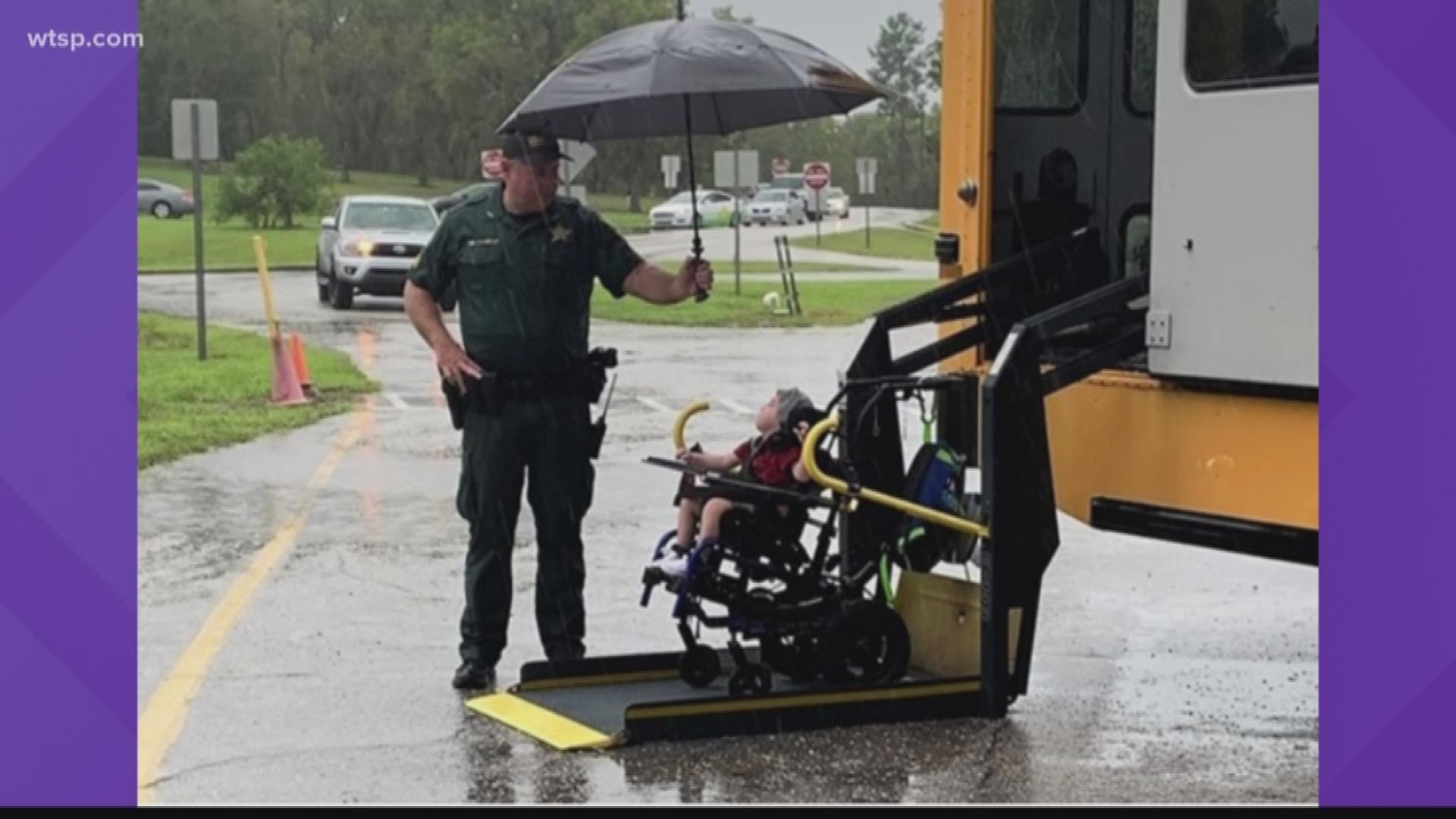The Citrus County Sheriff's Office shared a sweet photo to its Facebook page of a local school resource deputy helping a student avoid the rain while getting off the bus.

The photo shows the deputy holding an umbrella over a student in a wheelchair while being let off the school bus.

"Rain or shine - Our SRDs will be there for you," the sheriff's office said in the post. "Let's make this another great school week! Be safe."
