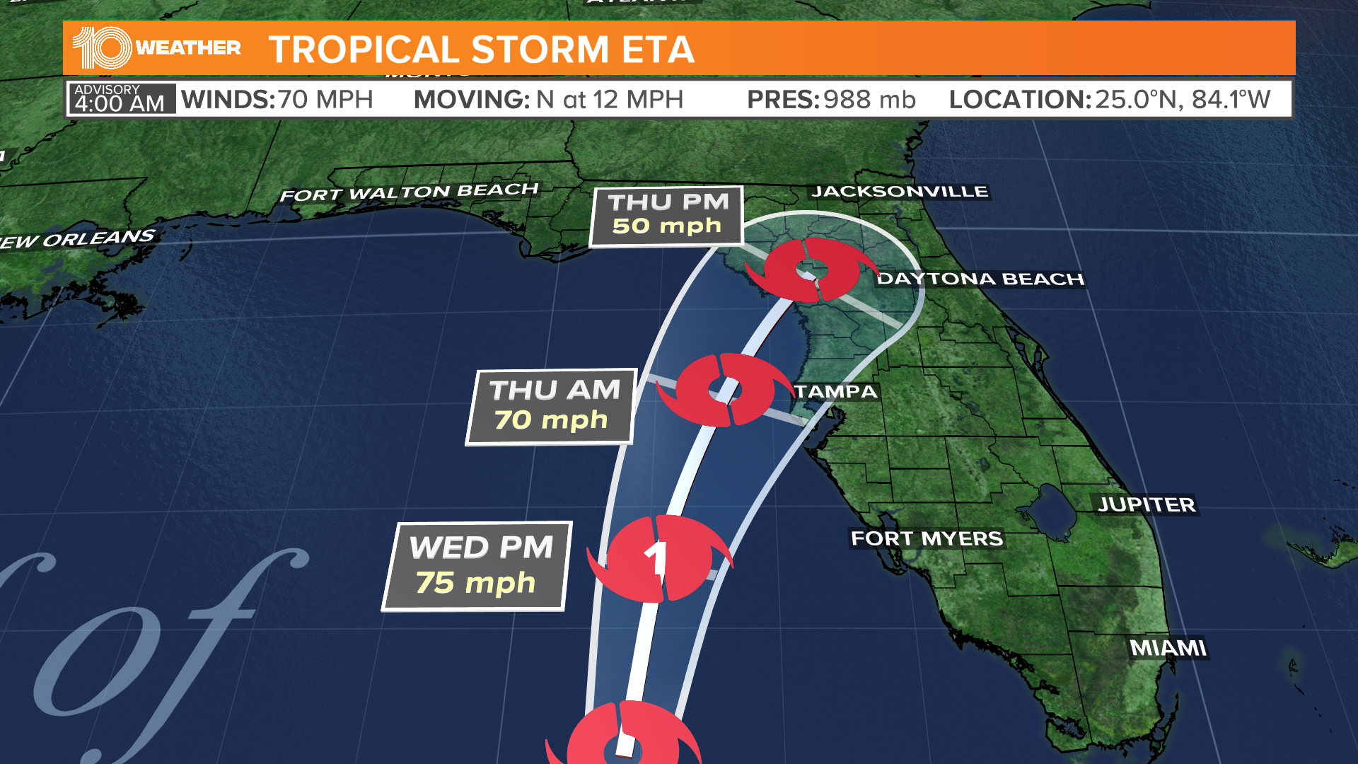 Parts of the Tampa Bay area are now under a hurricane watch as of the NHC's 4 a.m. Wednesday update.