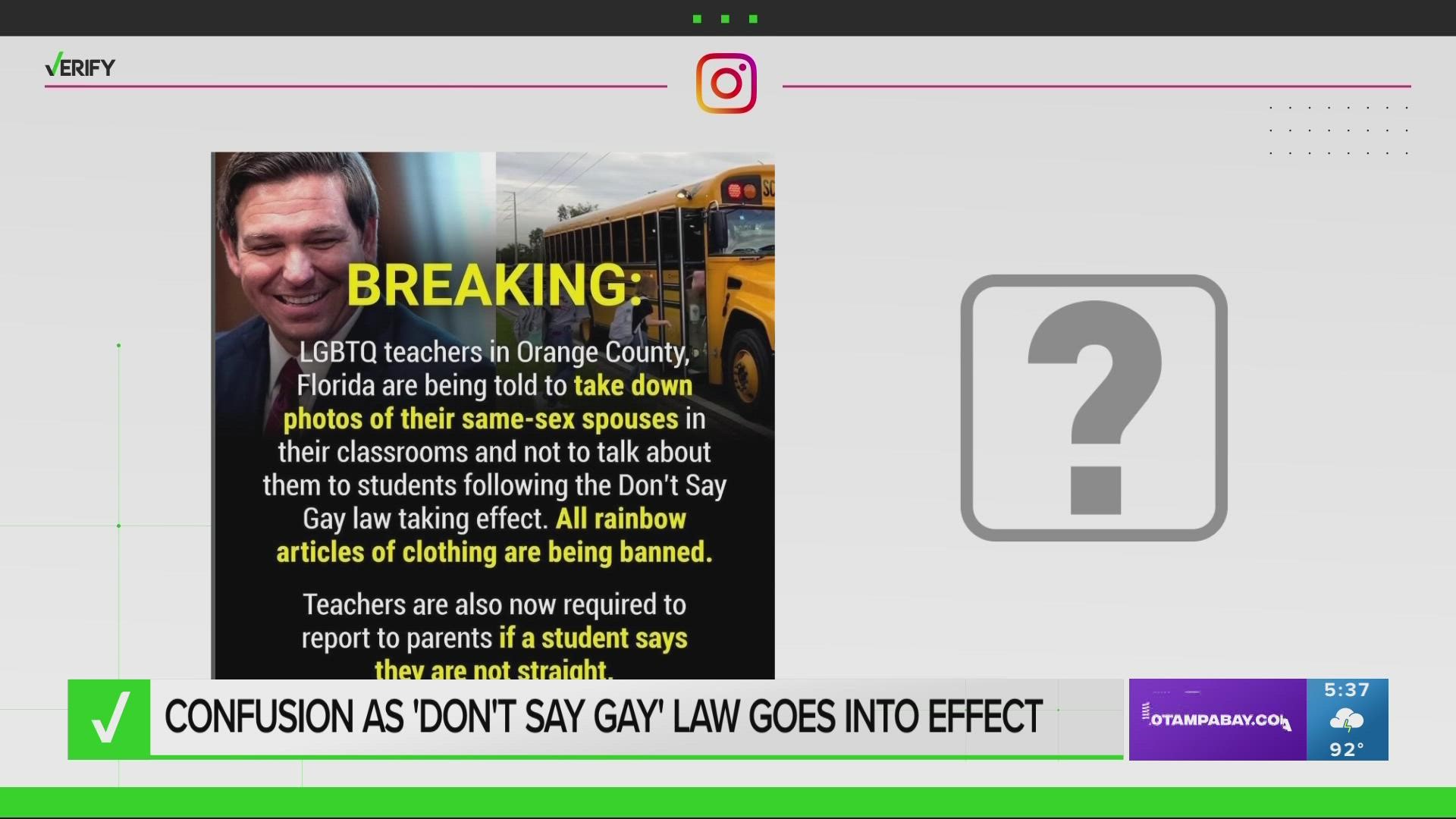 But teachers have been cautioned against specific discussion that could be seen as violating the state's limit on instruction of sexual orientation, gender identity.