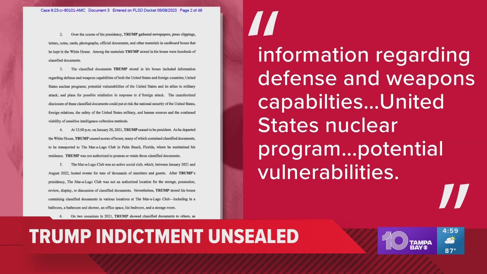 According to the 49-page indictment, former President Donald Trump is facing 37 felony charges related to the mishandling of classified documents.