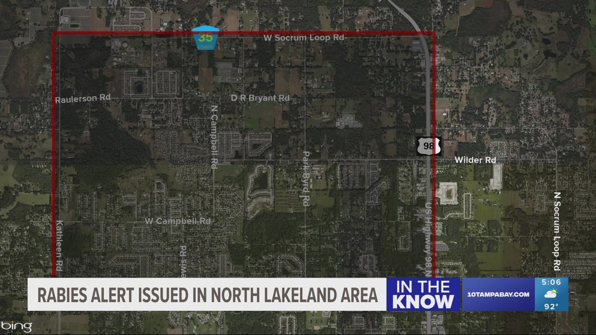 The Florida Department of Health in Polk County issued a rabies alert for the north Lakeland area in response to a raccoon that tested positive this week.