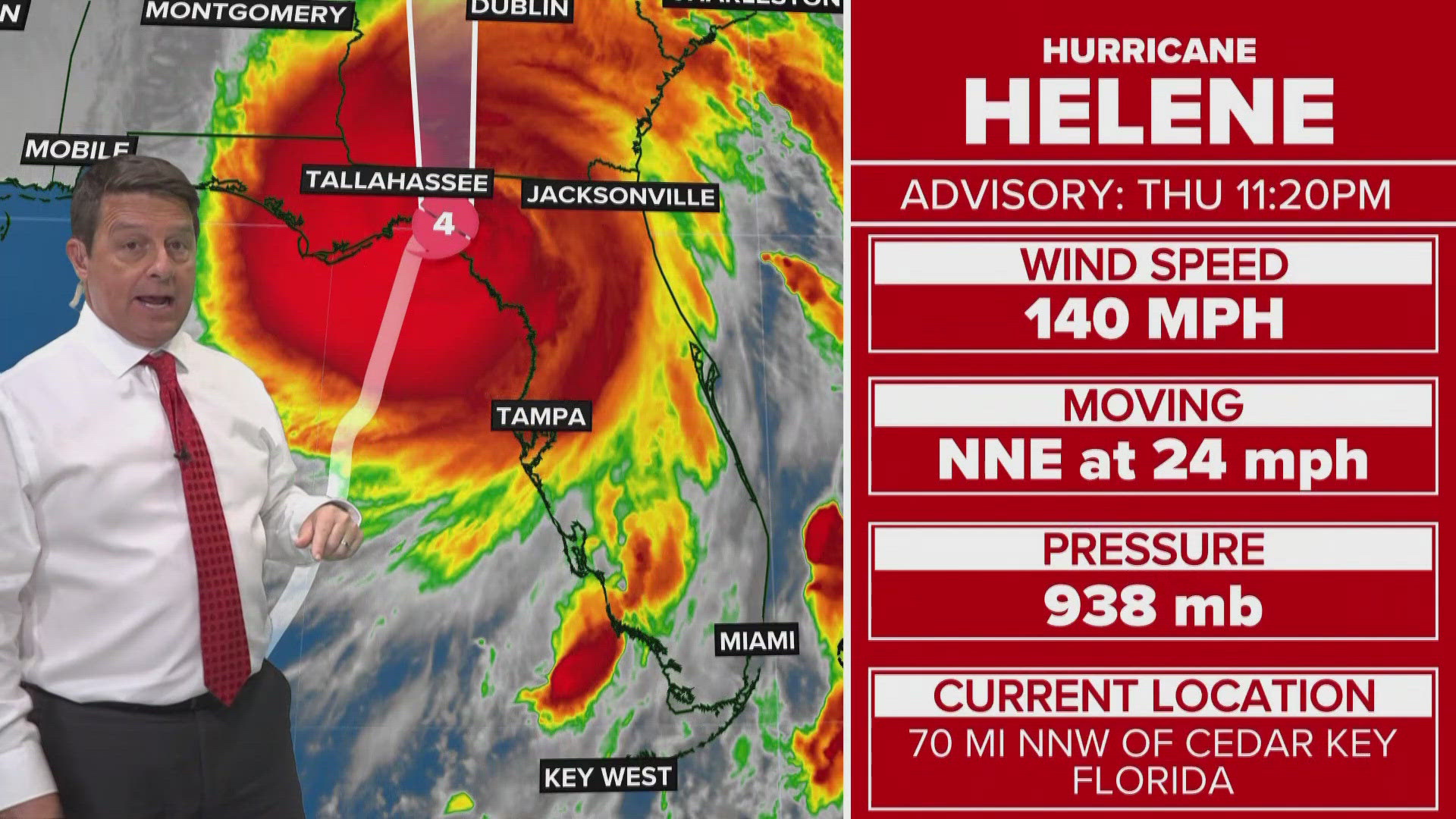 The eye of the hurricane is currently located just east of the mouth of the Aucilla River, 10 miles west-southwest of Perry, Florida.