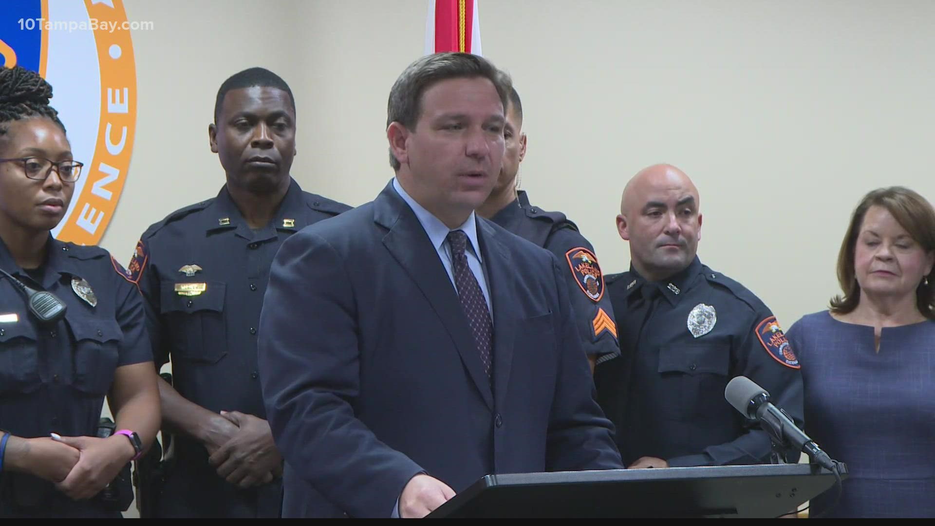 The governor also mentioned law enforcement training scholarships during a news conference in Lakeland.