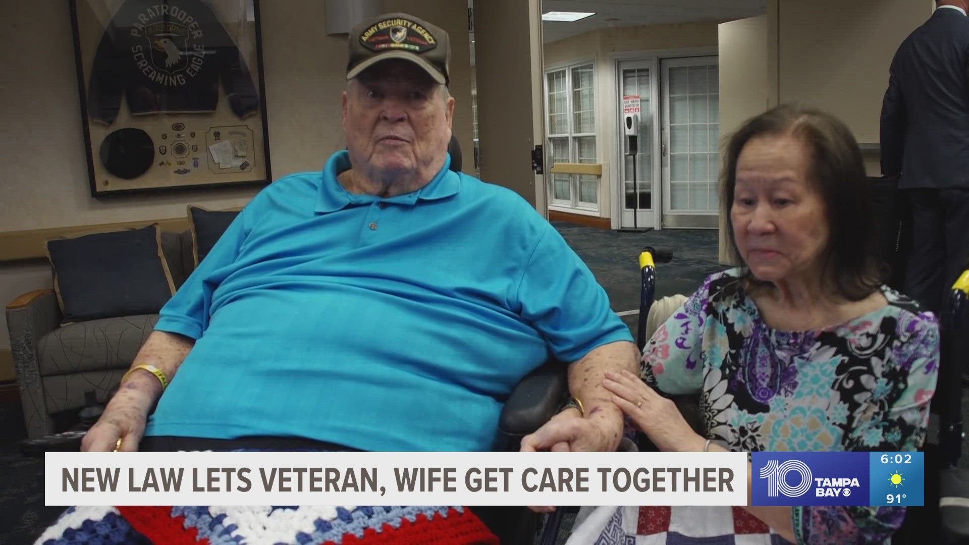 A new law signed by Gov. Ron DeSantis on Thursday will allow veteran spouses to be admitted and receive care at state veterans’ nursing homes.