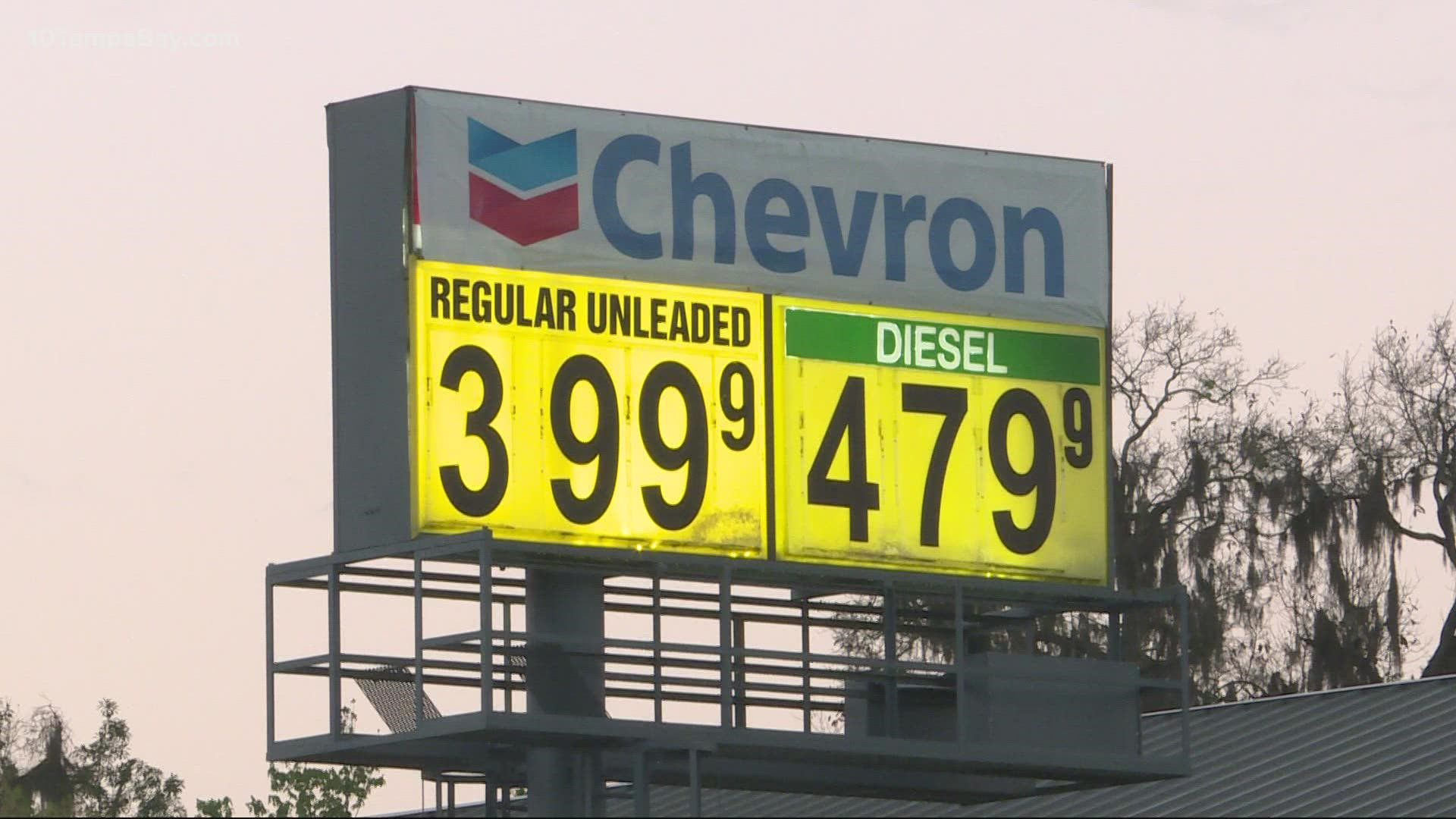 The average gas price in Tampa was $4.14 a gallon on Monday.