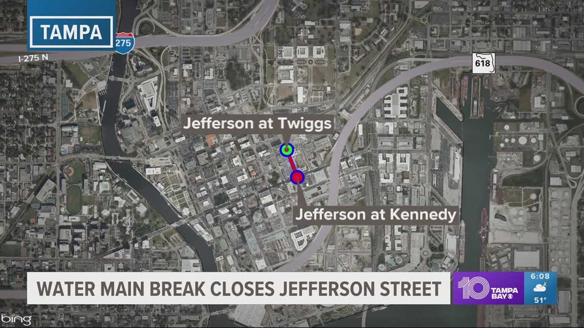 Officials: Water main break in downtown Tampa leads to road closures ...