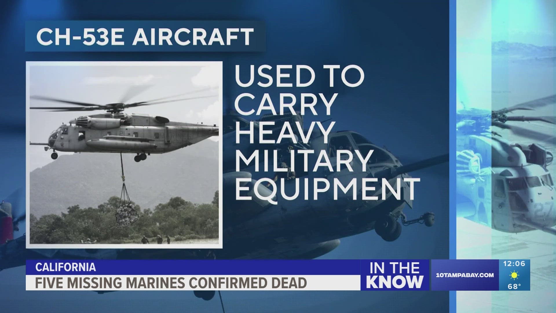 Five U.S. Marines aboard a helicopter that went down during stormy weather in the mountains outside of San Diego are confirmed dead, the military said Thursday.