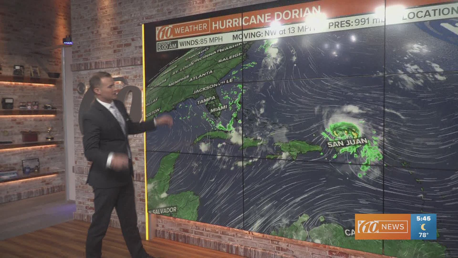 10News meteorologist Grant Gilmore explains Hurricane Dorian with the help of our weather computer, Max Reality. Max Reality helps you visualize weather data by using advanced Augmented Reality weather technology to create dynamic, 3-D images of weather events.