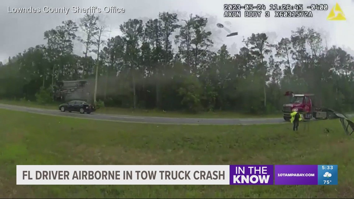 Driver Sends Car Flying More Than 100 Feet After Hitting Parked Tow ...