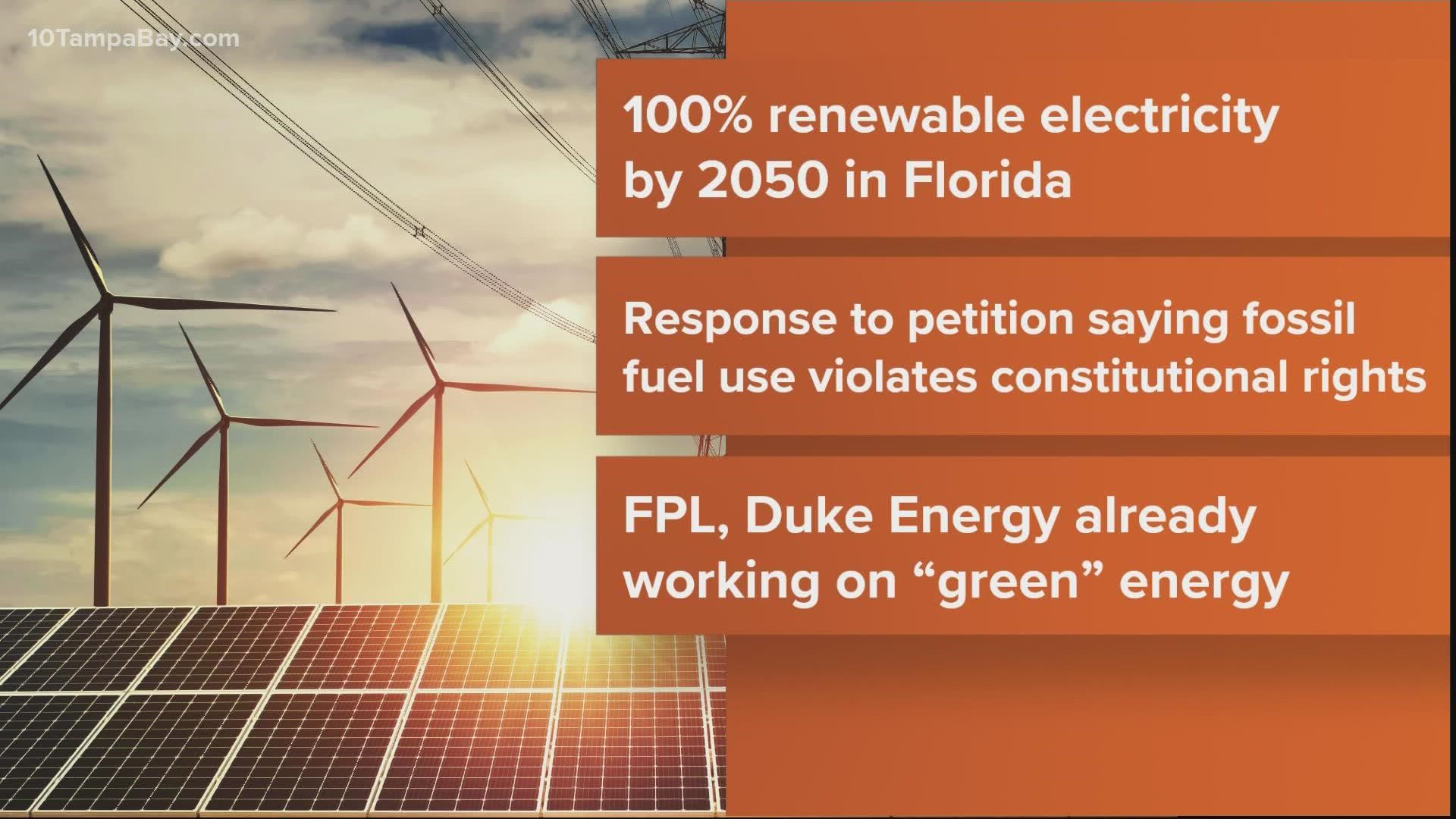 The proposal stems from a lengthy court battle involving dozens of young people who claim Florida is violating their constitutional rights by promoting fossil fuels.
