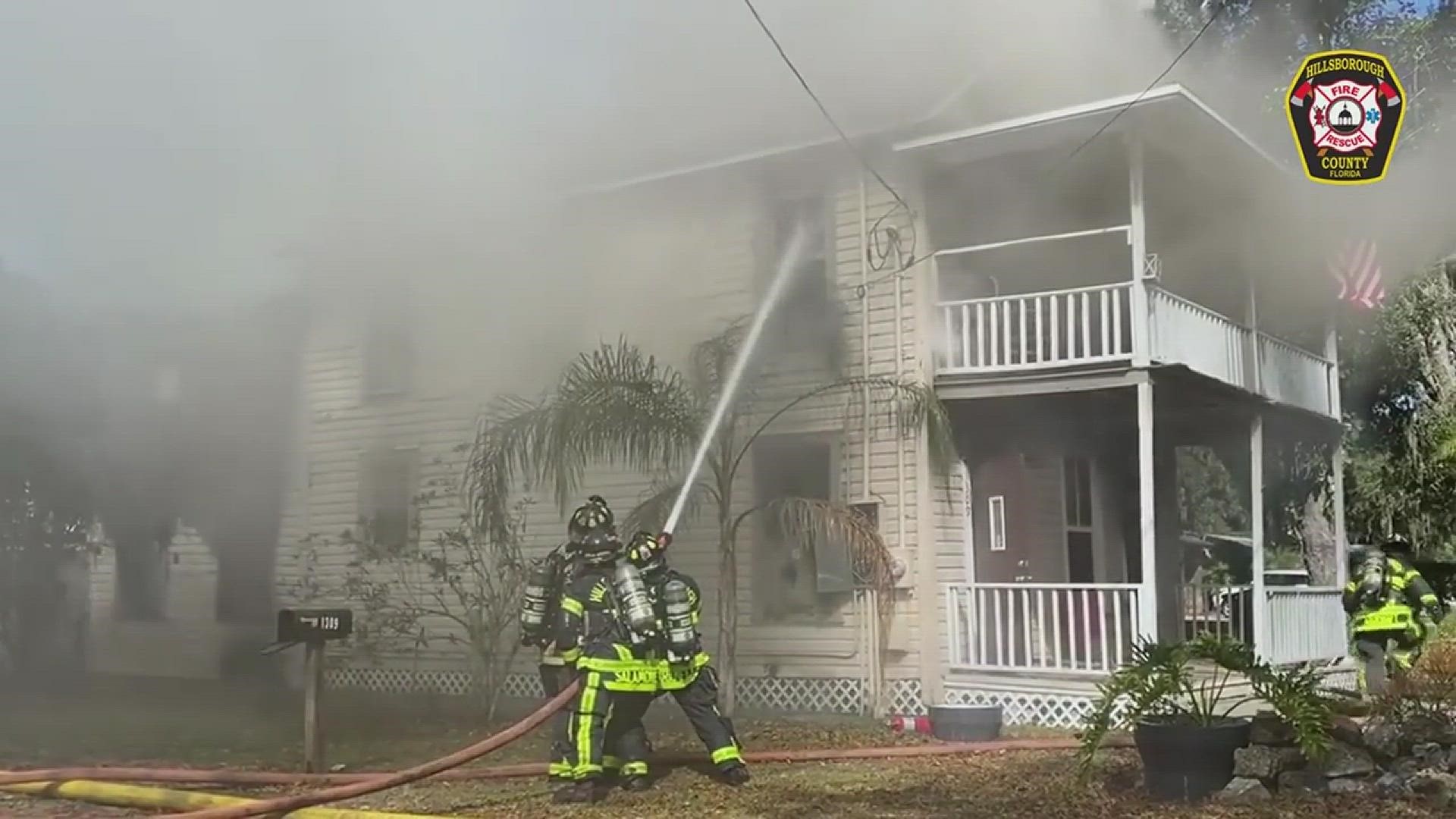 Hillsborough County Fire Rescue provided this video of crews battling a Valentine's Day fire at a home in Seffner, Florida.