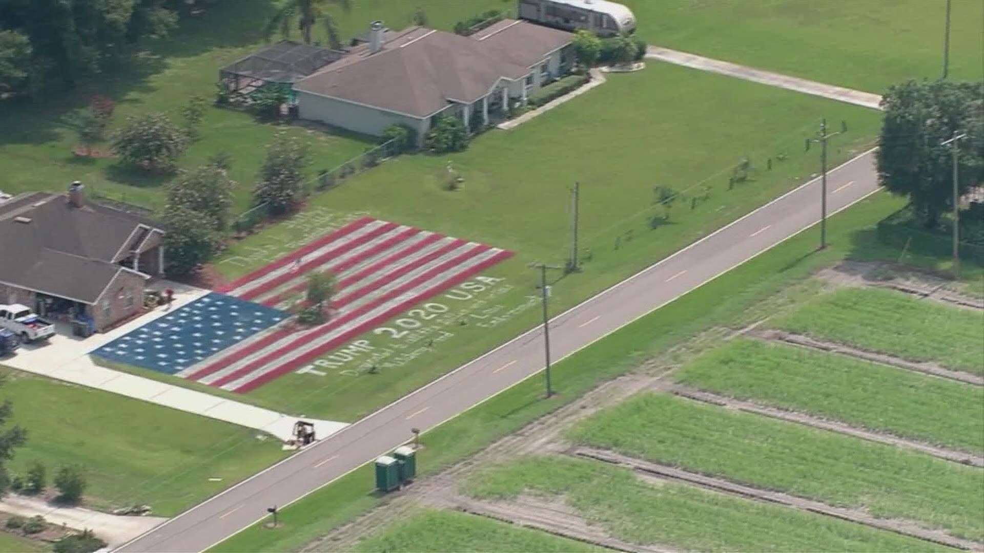Sky 10 got aerial footage of the massive flag painted on the lawn outside of a Plant City home. https://on.wtsp.com/305Ibmy