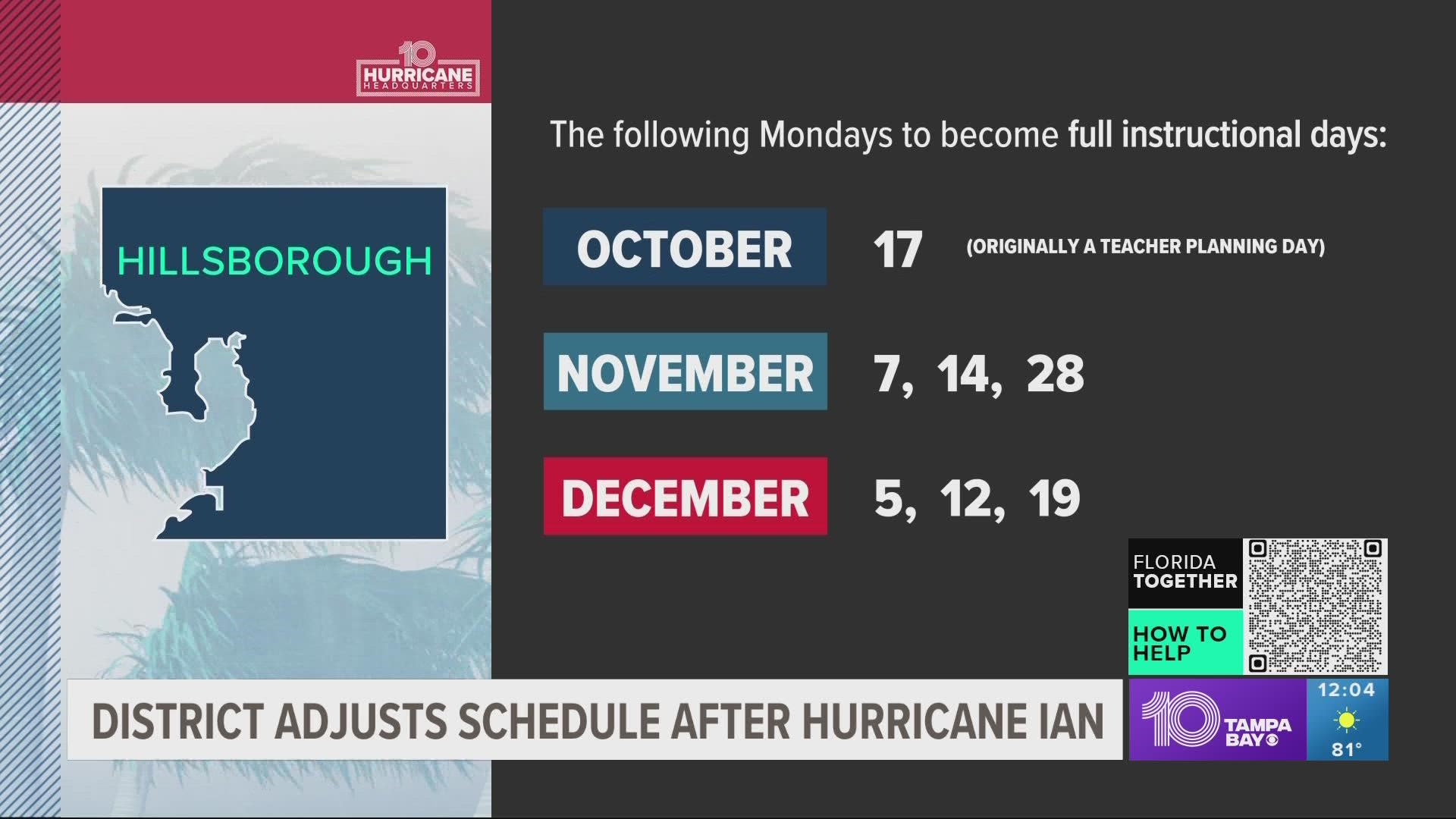 Hillsborough County Schools announce hurricane makeup days
