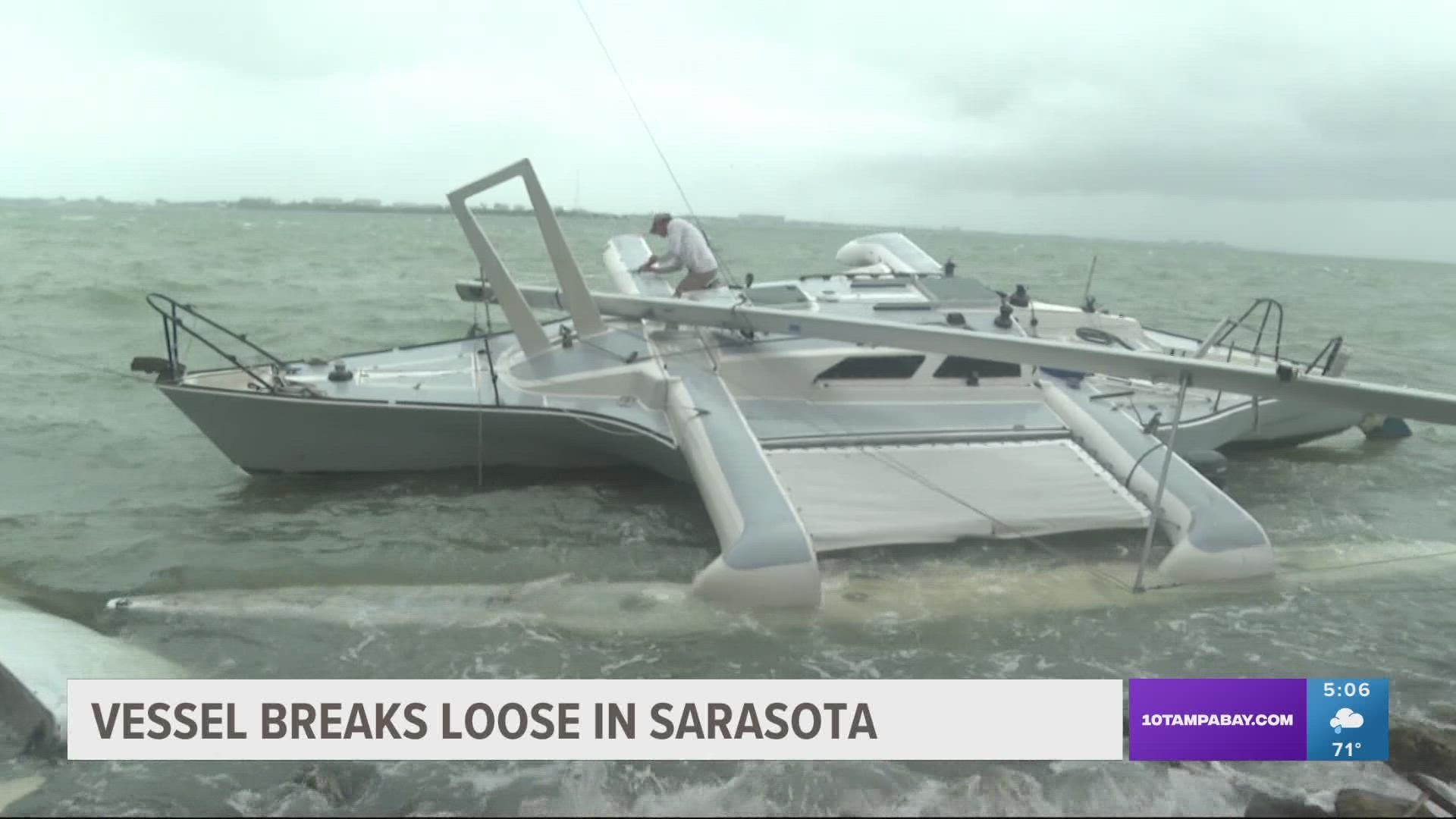 The boat which measured around 40ft broke off from its mooring and crashed into the Tony Saprito Fishing Pier, breaking off part of its railing.