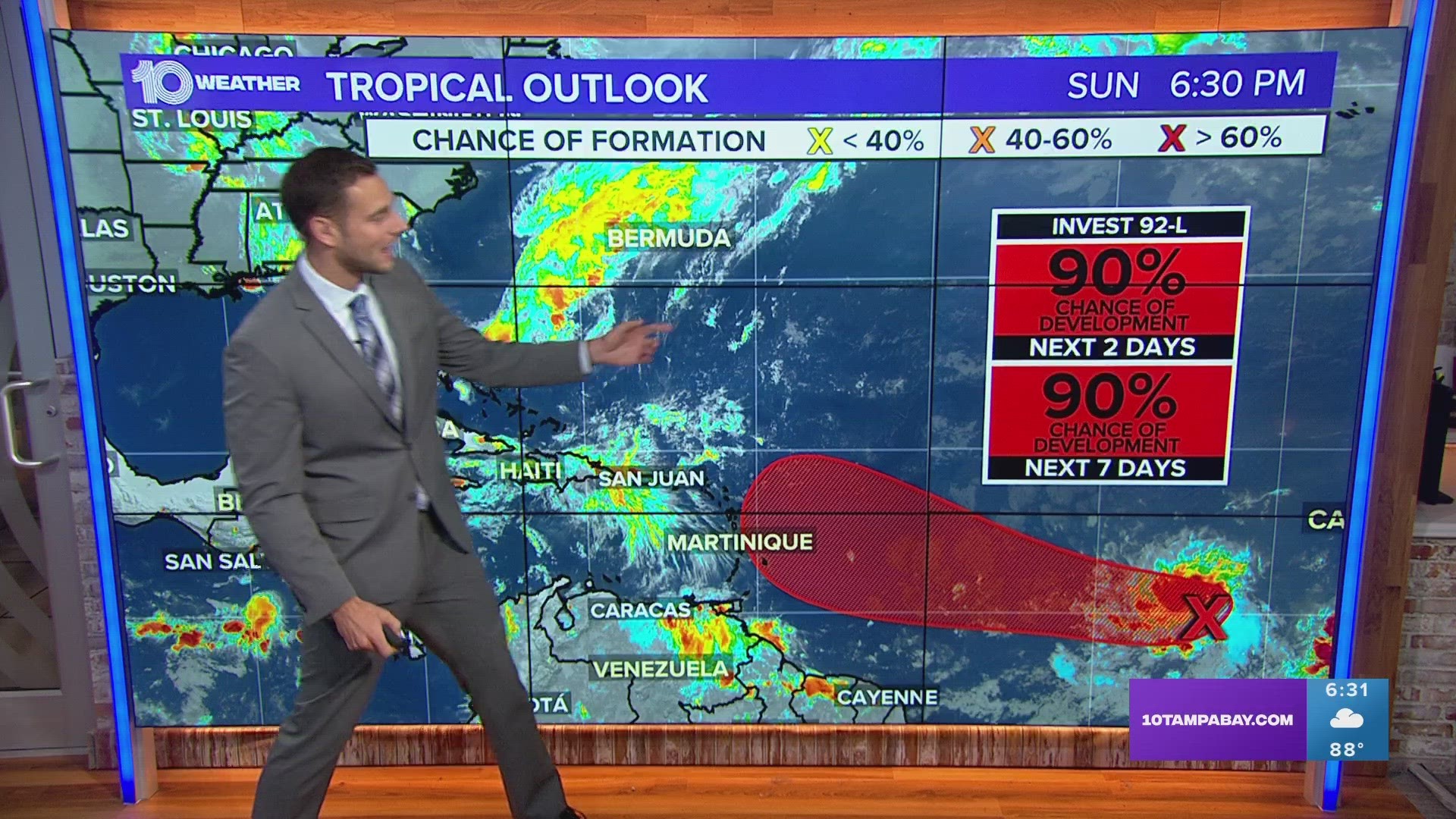 A tropical wave that moved off the coast of Africa will have a 90% chance of development over the next seven days.