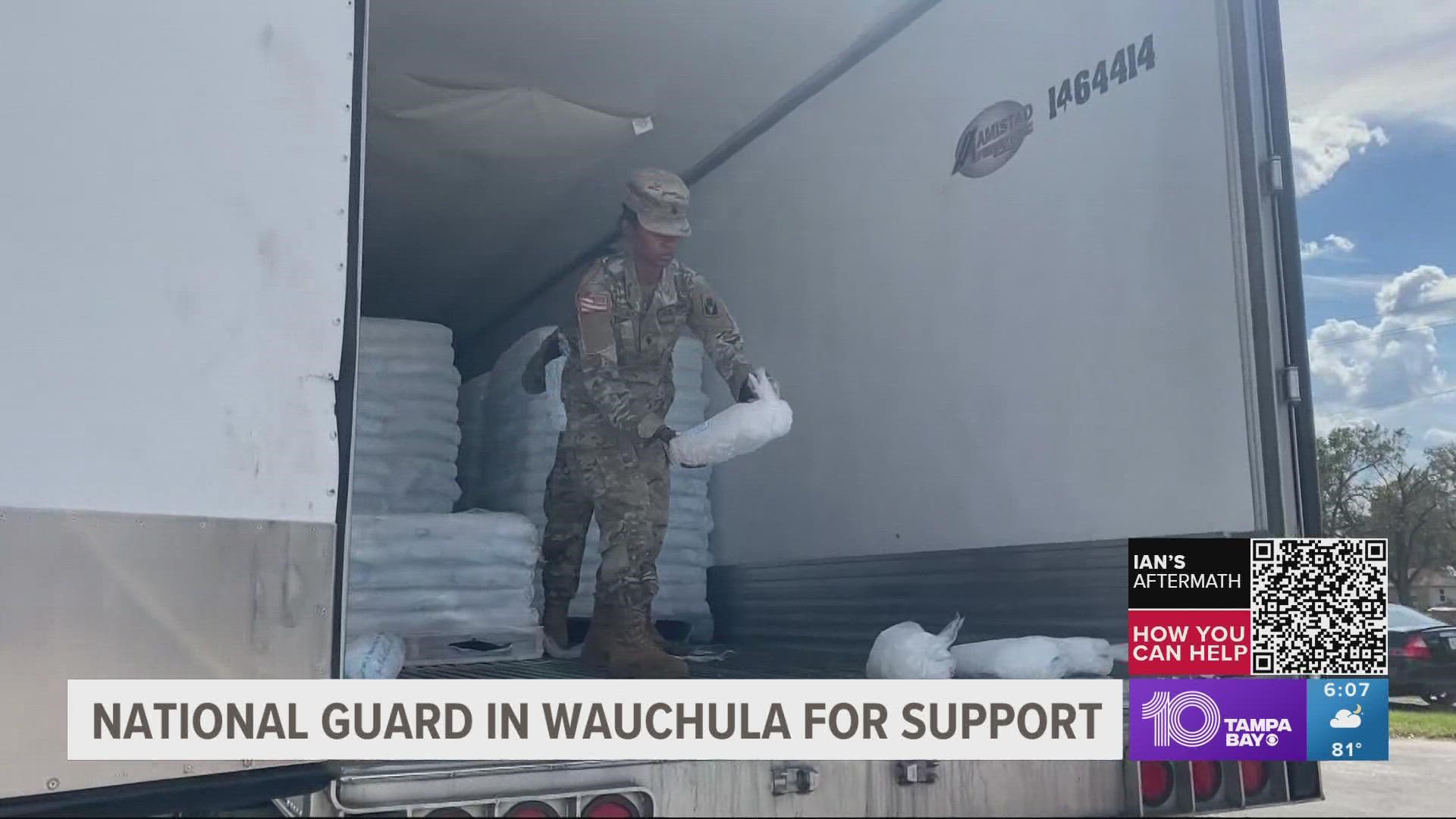 National Guardsmen are giving people essential items they need to start their recovery process.