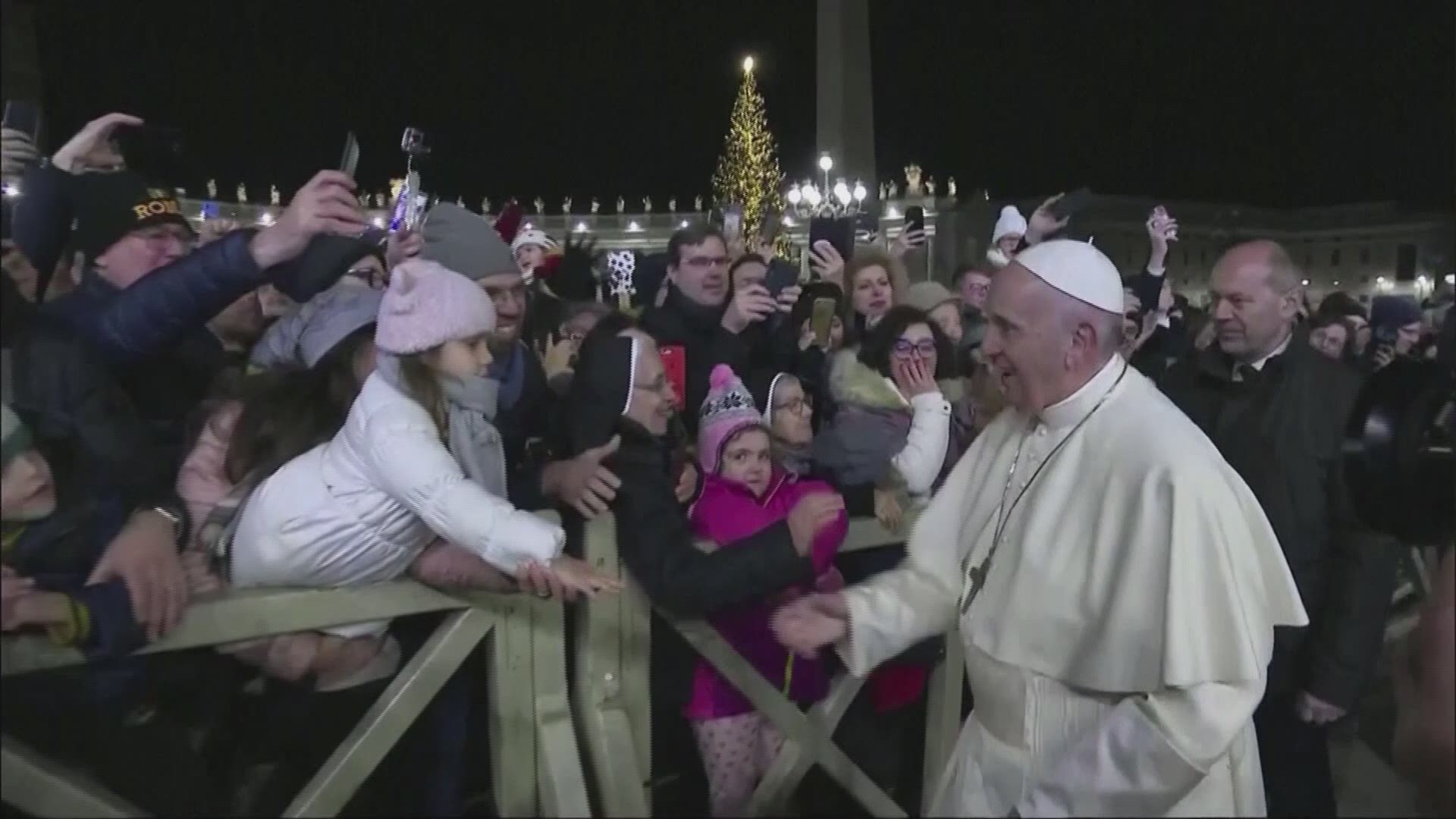 Pope Francis was greeting people in St. Peter's Square on New Year's Eve