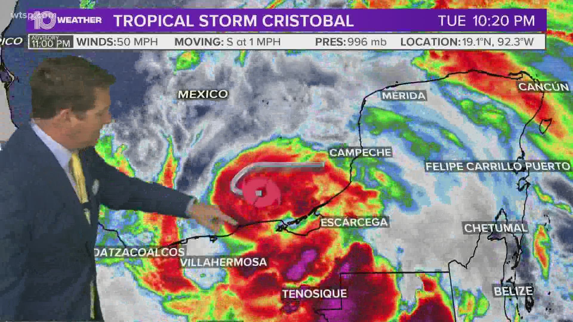 It is a 50-mph storm in the Bay of Campeche, according to the latest advisory by the National Hurricane Center.