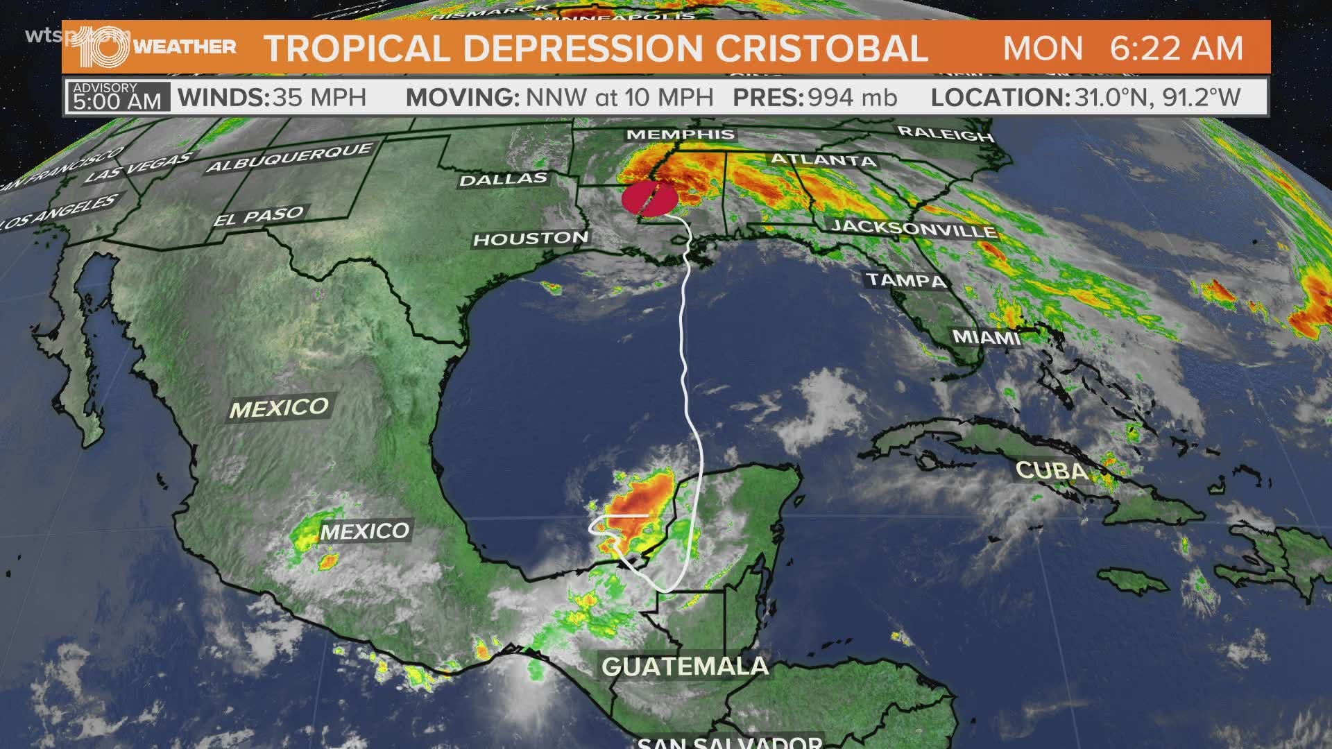 Tropical Storm Cristobal made landfall in Louisiana Sunday and then weakened to a tropical depression.