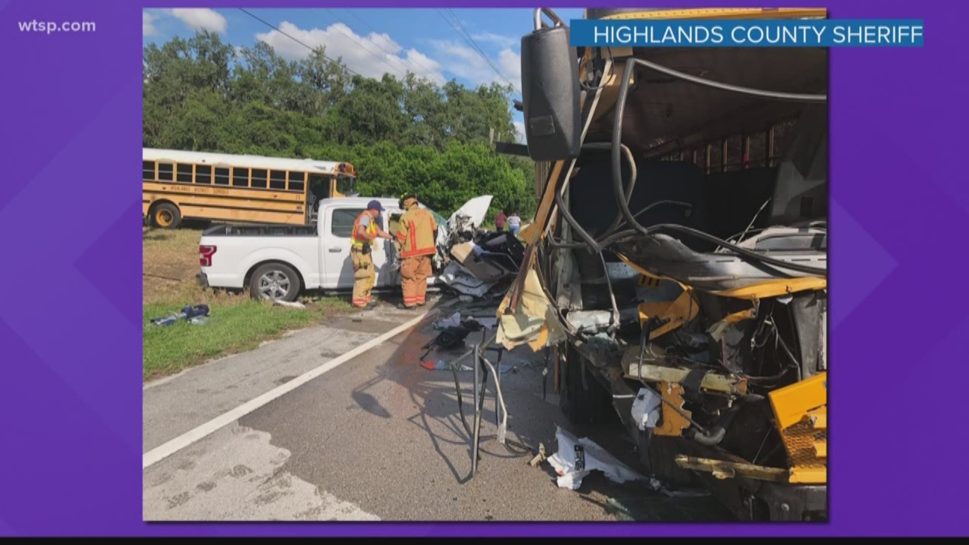 Deputies say the truck drifted into the center lane and hit the bus head-on. https://bit.ly/2IUGBxN