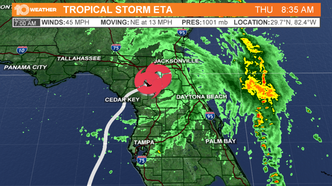 Tropical Storm Eta track update: A big path shift east; tropical storm  warnings issued for Florida's west coast 