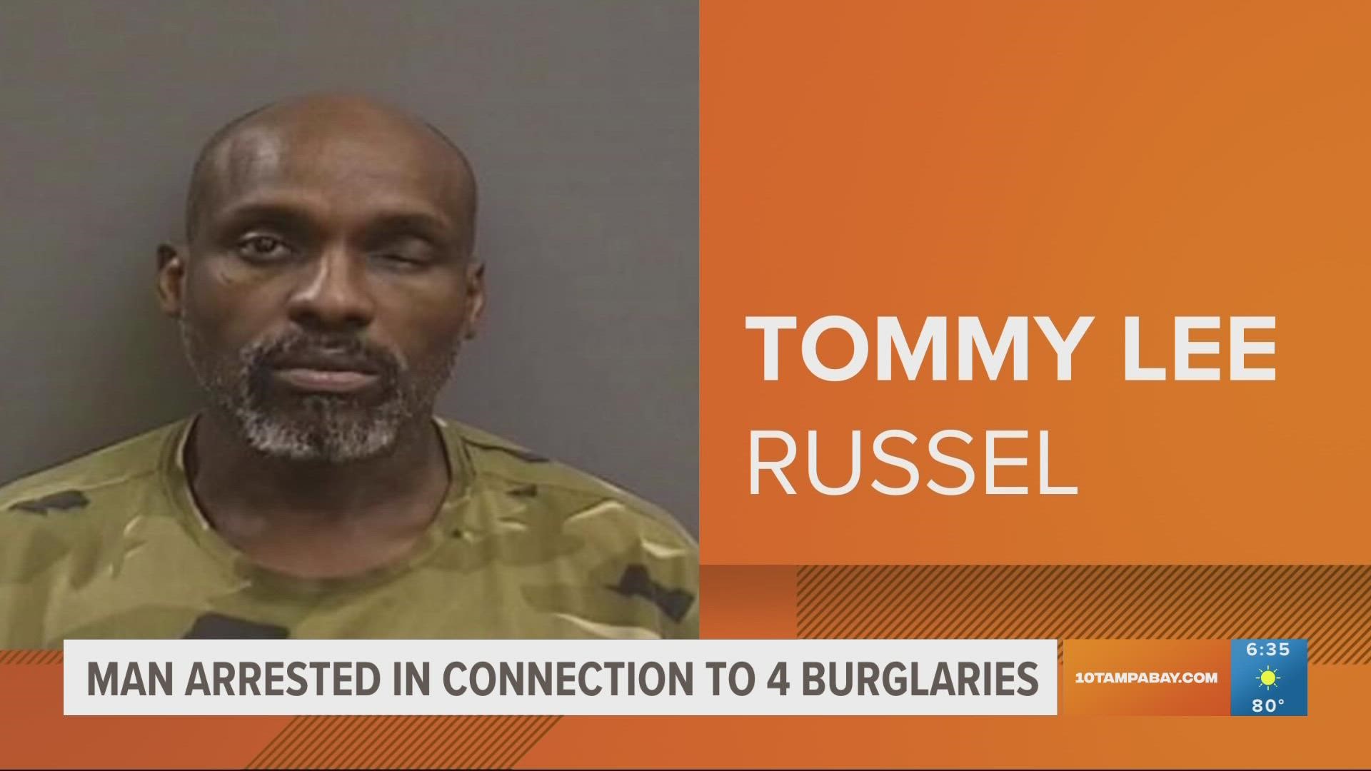 Officers say Tommy Lee Russel confessed to burglarizing a cigar business and a steak company.
