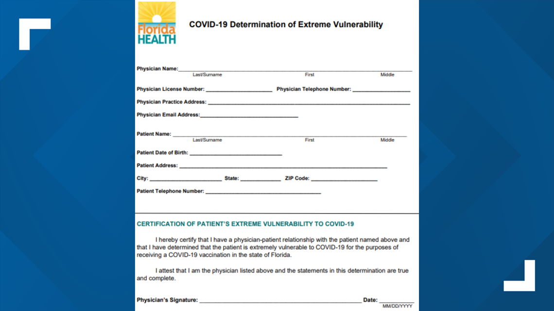 Florida publishes a COVID form for doctors to prove their COVID risk