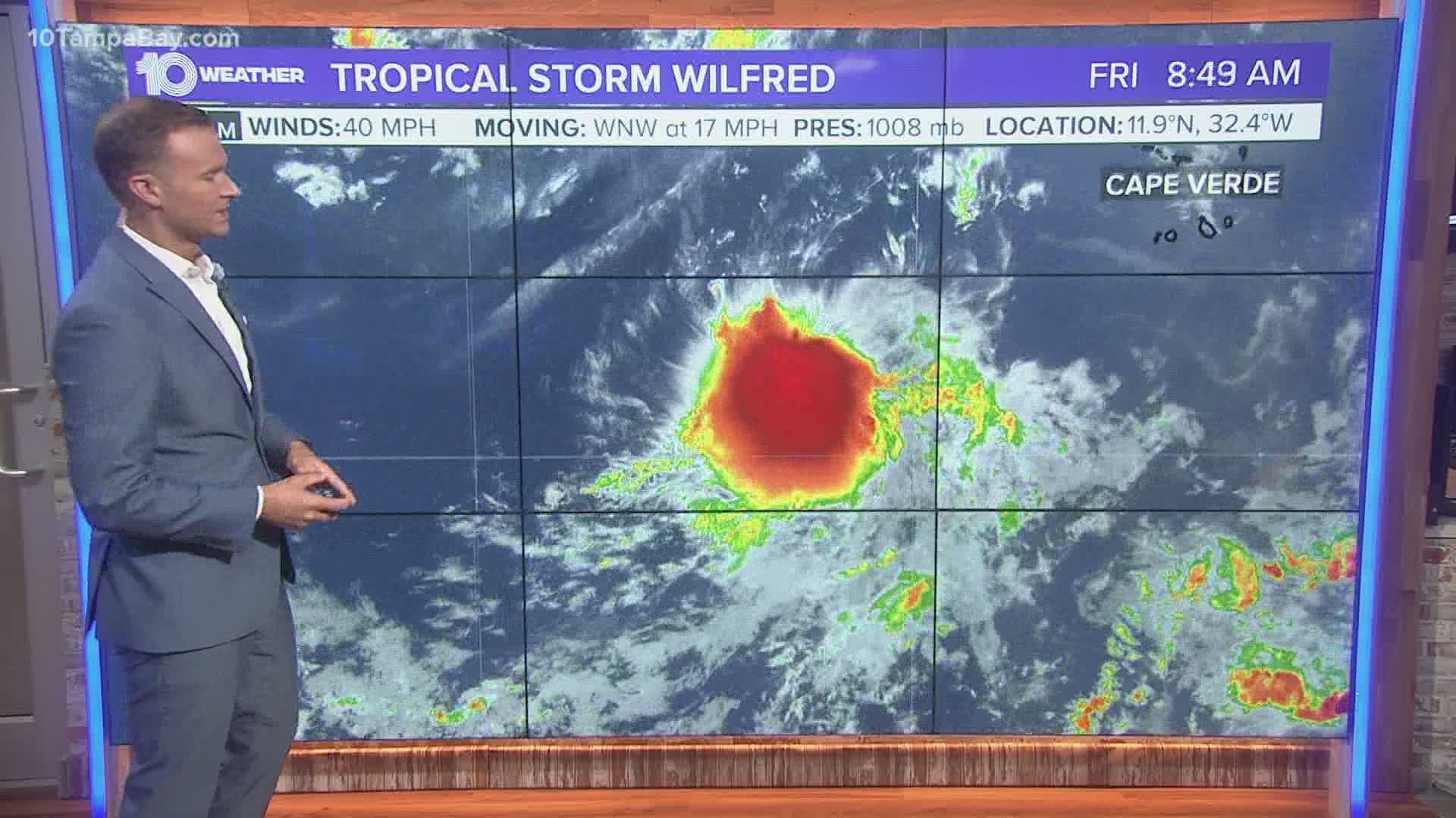 Tropical Storm Wilfred forms in the far east Atlantic.