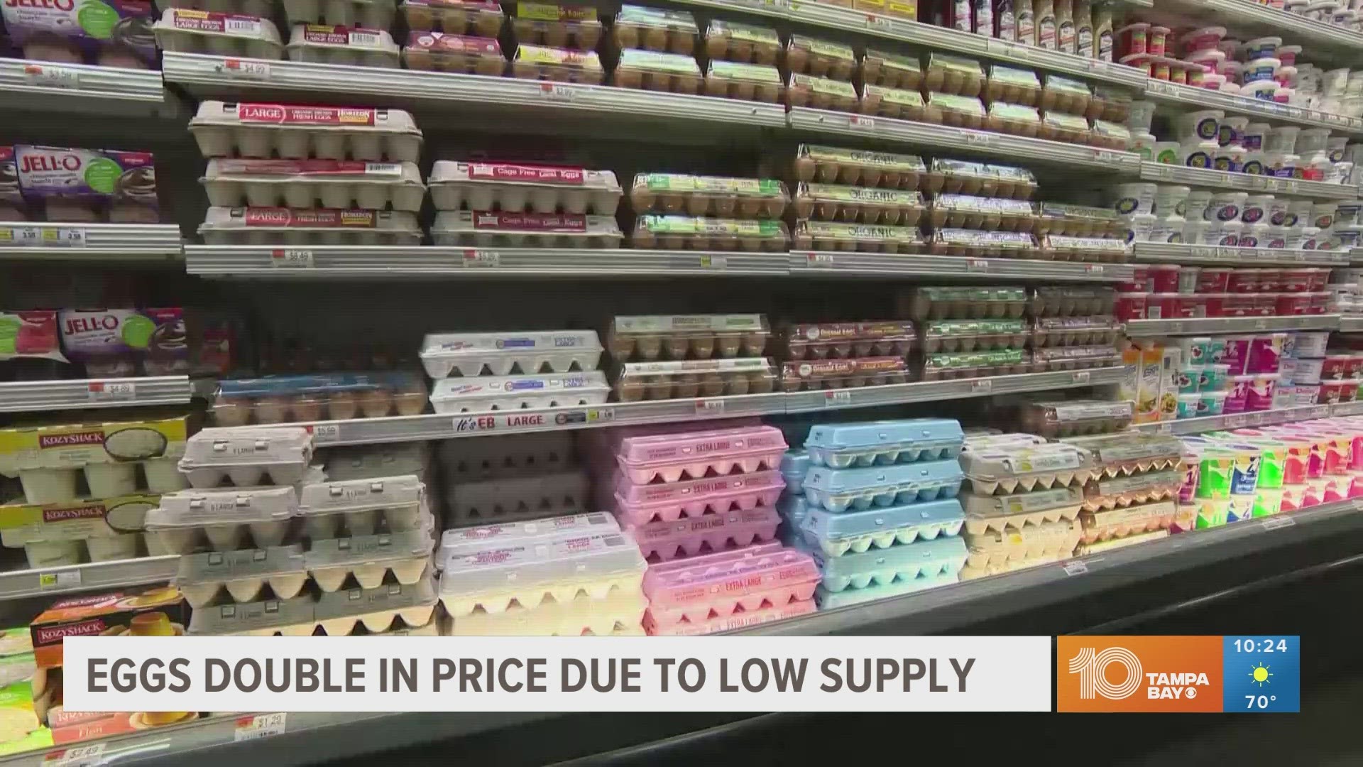 Egg prices are almost double the price from 2021 because of a lower supply.