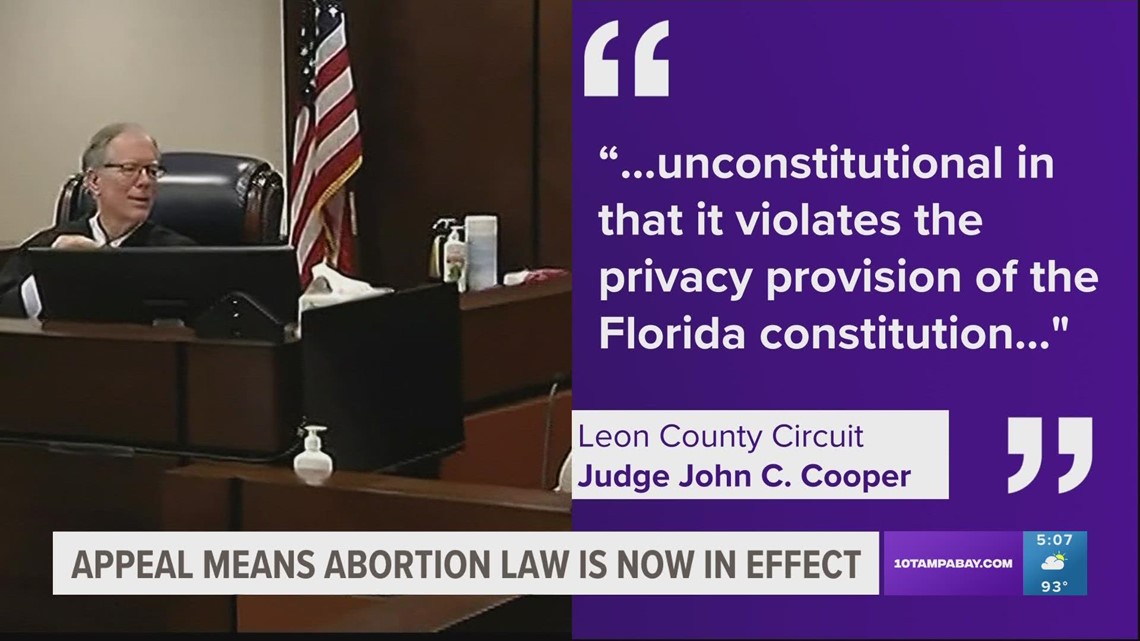 State's appeal nullifies Judge's temporary block of Florida's 15-week abortion ban