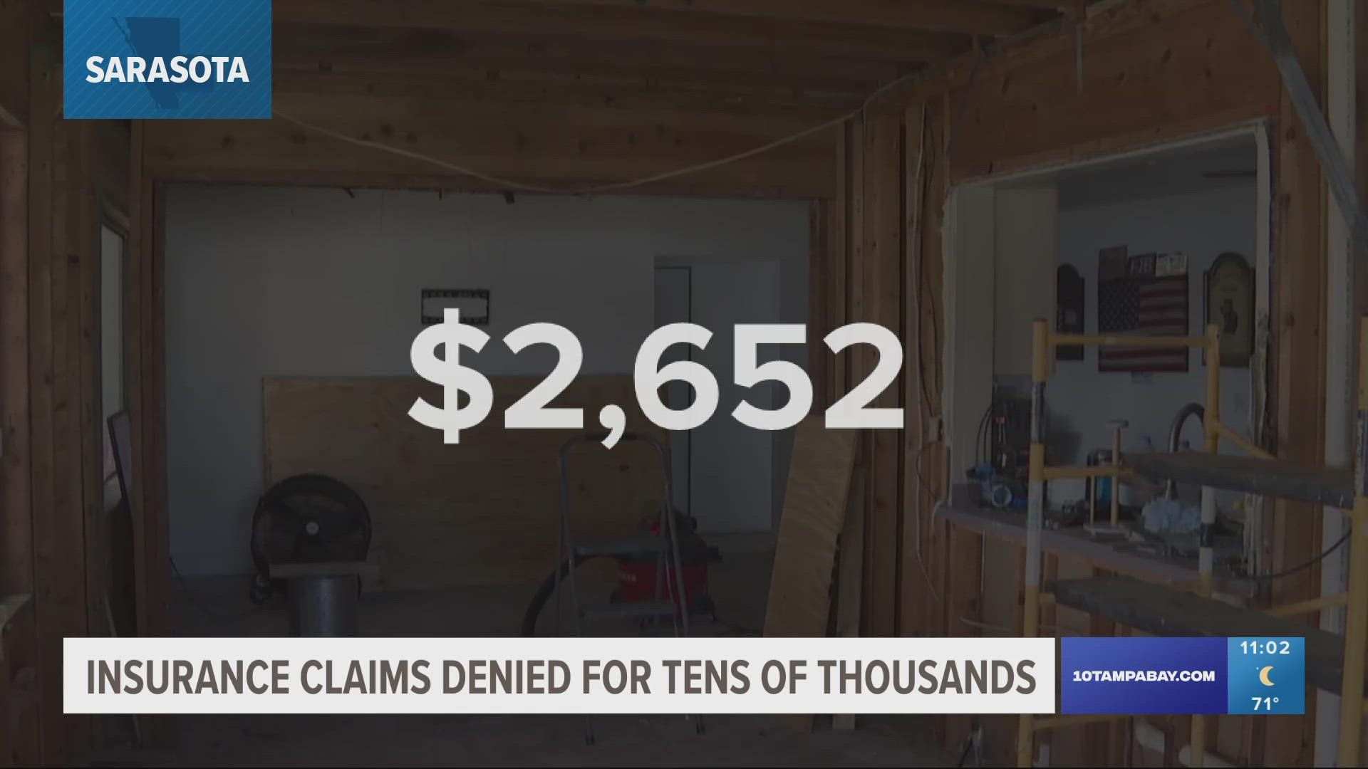 One homeowner in North Port was shorted on his insurance claim after Hurricane Ian. Tens of thousands in Sarasota County received no money for their claims.