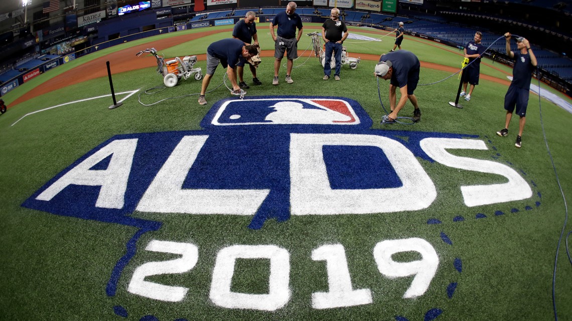 Playoff logo painted on Tropicana Field ahead of Rays' wild-card games