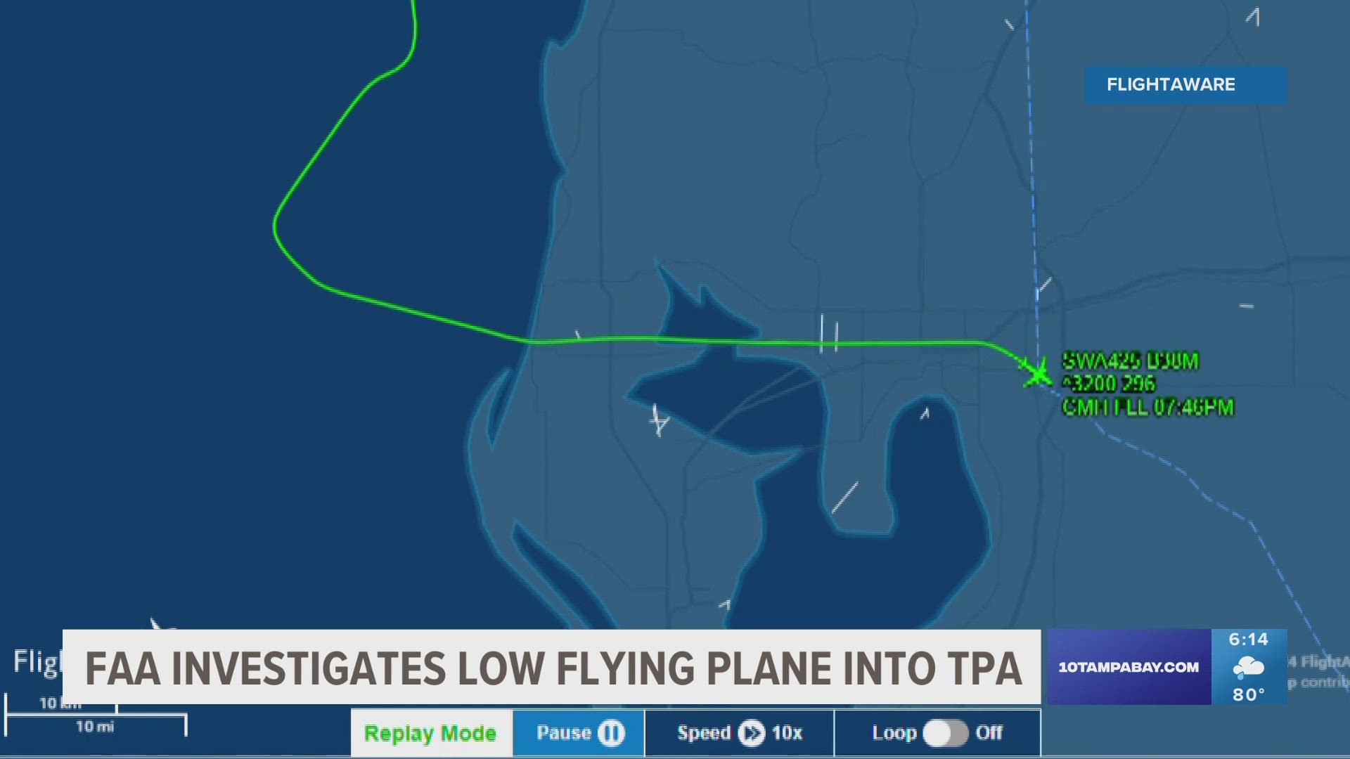 Flight data and an Air Traffic Control recording reveal the plane reached a low altitude while flying over Tampa Bay.