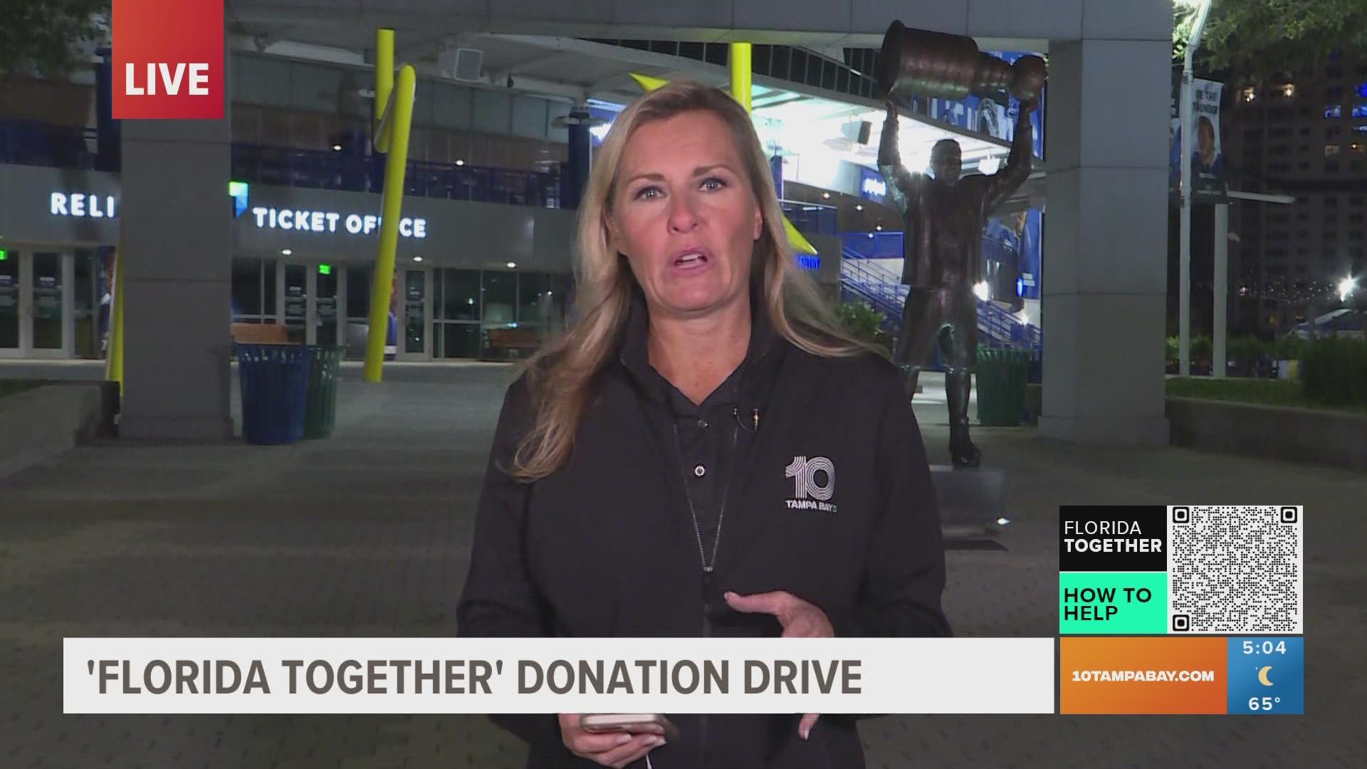 10 Tampa Bay is teaming up with the Tampa Bay Lightning and Cox radio stations to raise money and collect supplies for people suffering from Hurricane Ian.