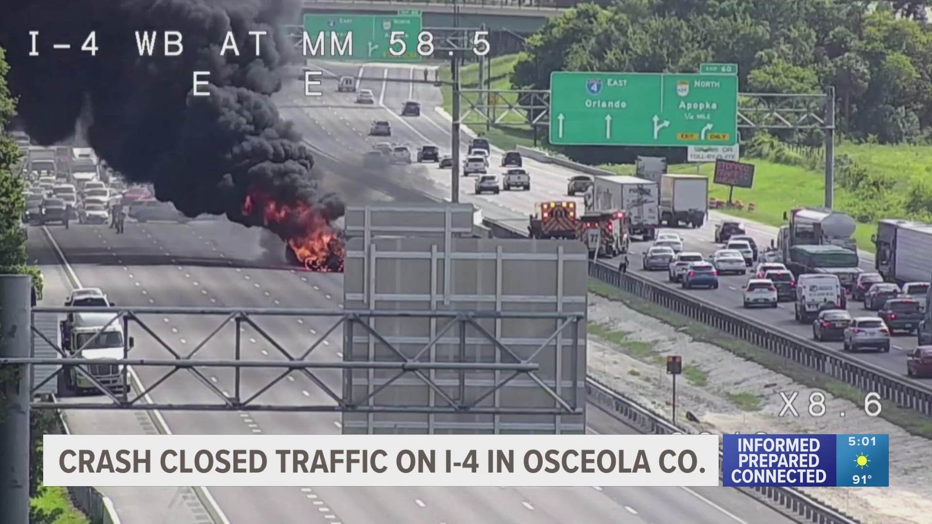 The eastbound lanes of I-4 are back open Monday evening. All westbound lanes remain closed.