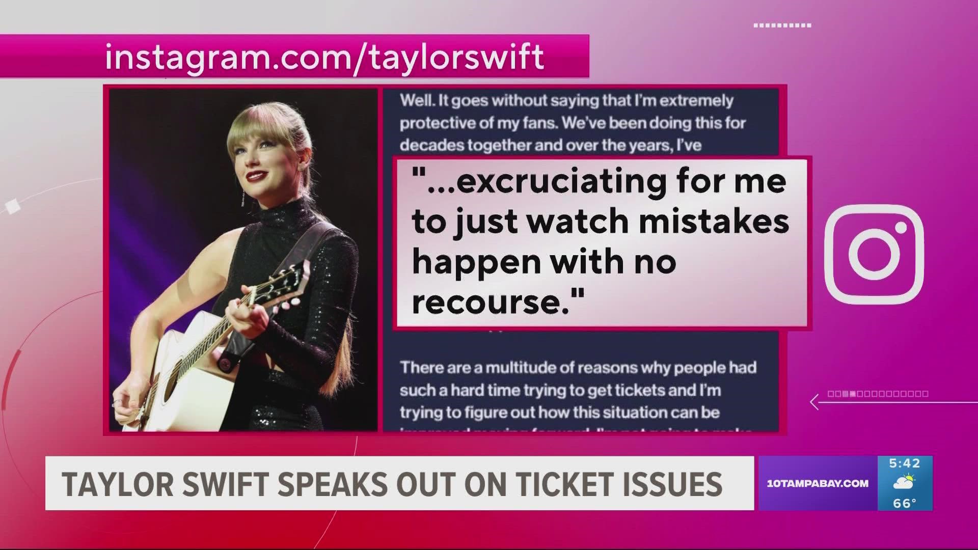 Taylor Swift is speaking out for the first time about the "excruciating" ticket sales situation for her upcoming tour.