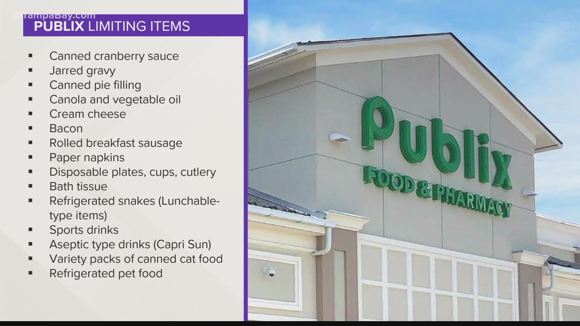 An increased holiday demand has forced retailers like Publix Supermarkets to establish purchase limits for certain items.