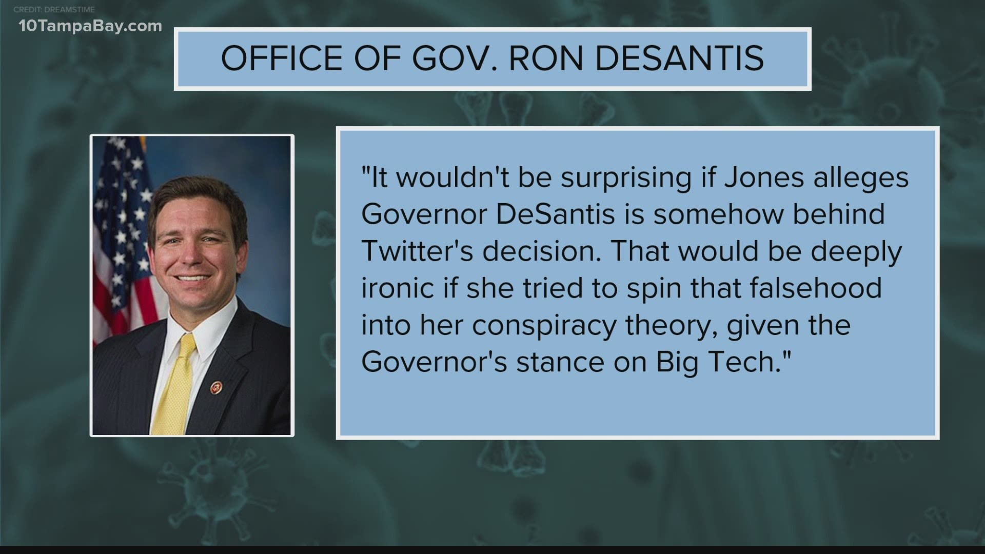 Gov. Ron DeSantis' office says they're of the understanding that Jones' account was suspended for “platform manipulation."