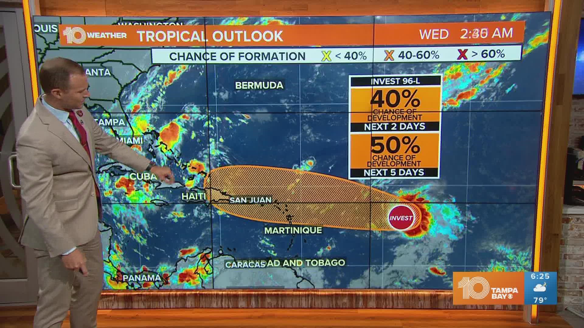 It's a toss-up for Invest 96-L becoming a tropical depression or storm. Other than that, things are quiet in the Atlantic.